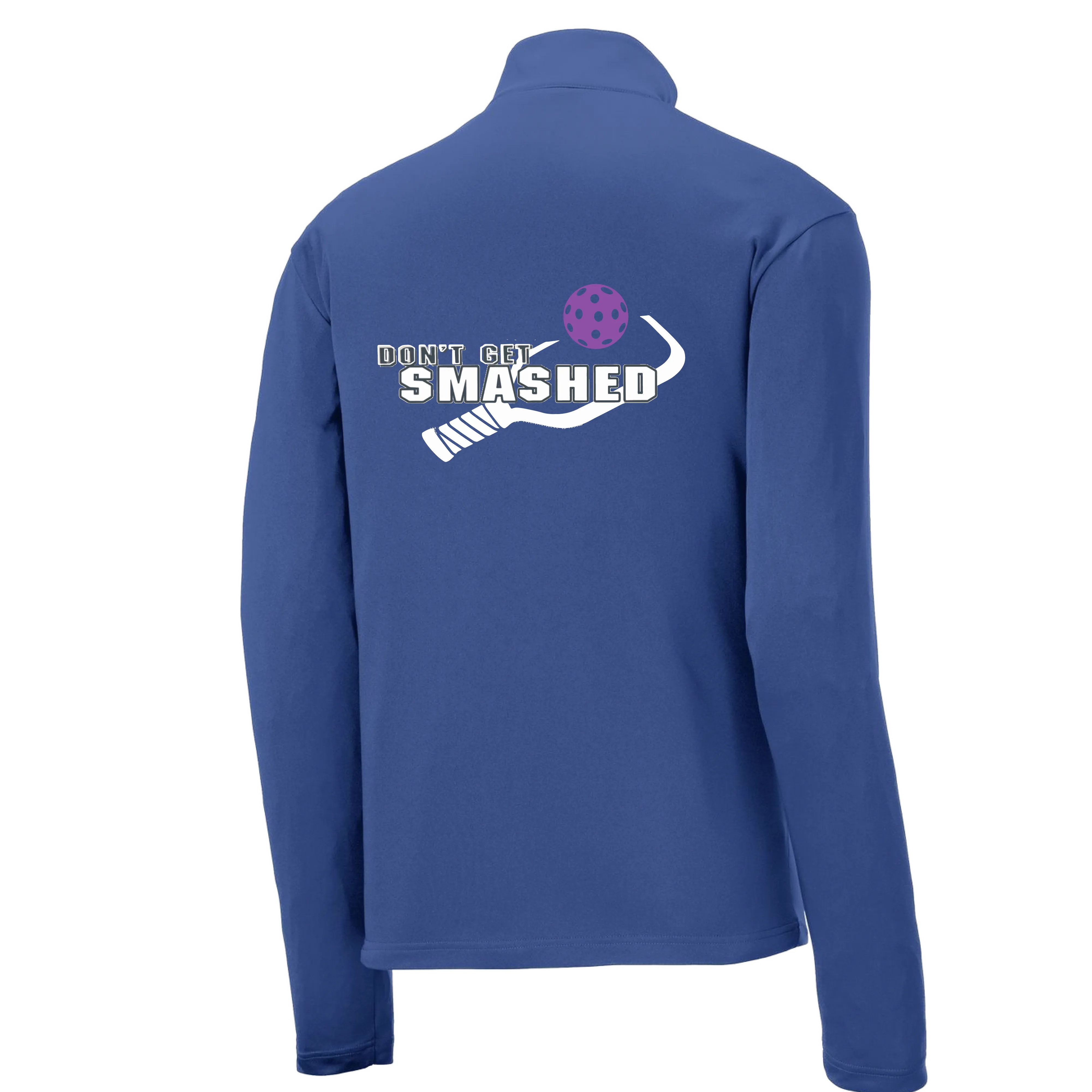 Don't Get Smashed (Pickleball Colors Purple White Yellow) | Men's 1/4 Zip Long Sleeve Pullover Athletic Shirt | 100% Polyester