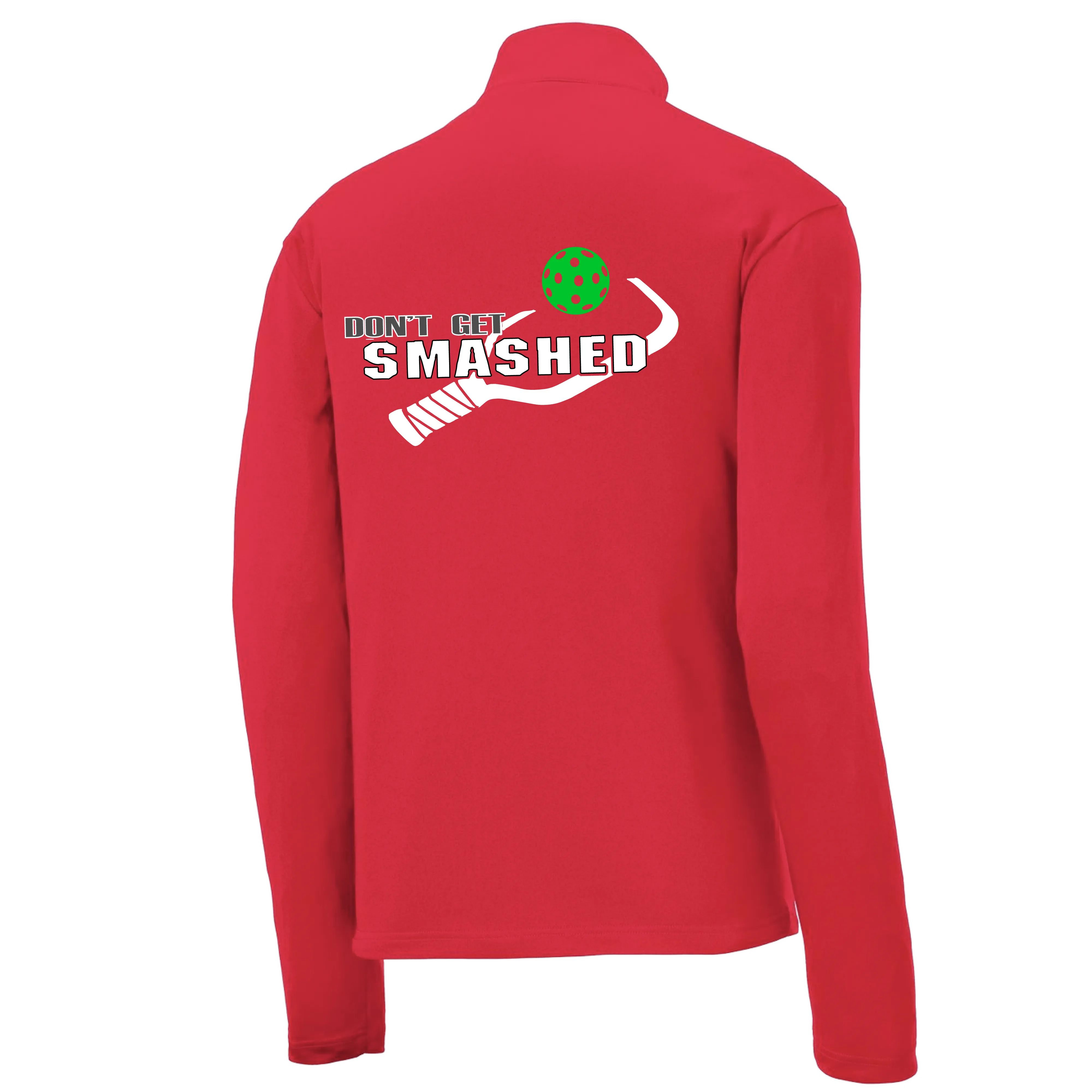 Don't Get Smashed (Pickleball Colors Red Green Stars) | Men's 1/4 Zip Long Sleeve Pullover Athletic Shirt | 100% Polyester