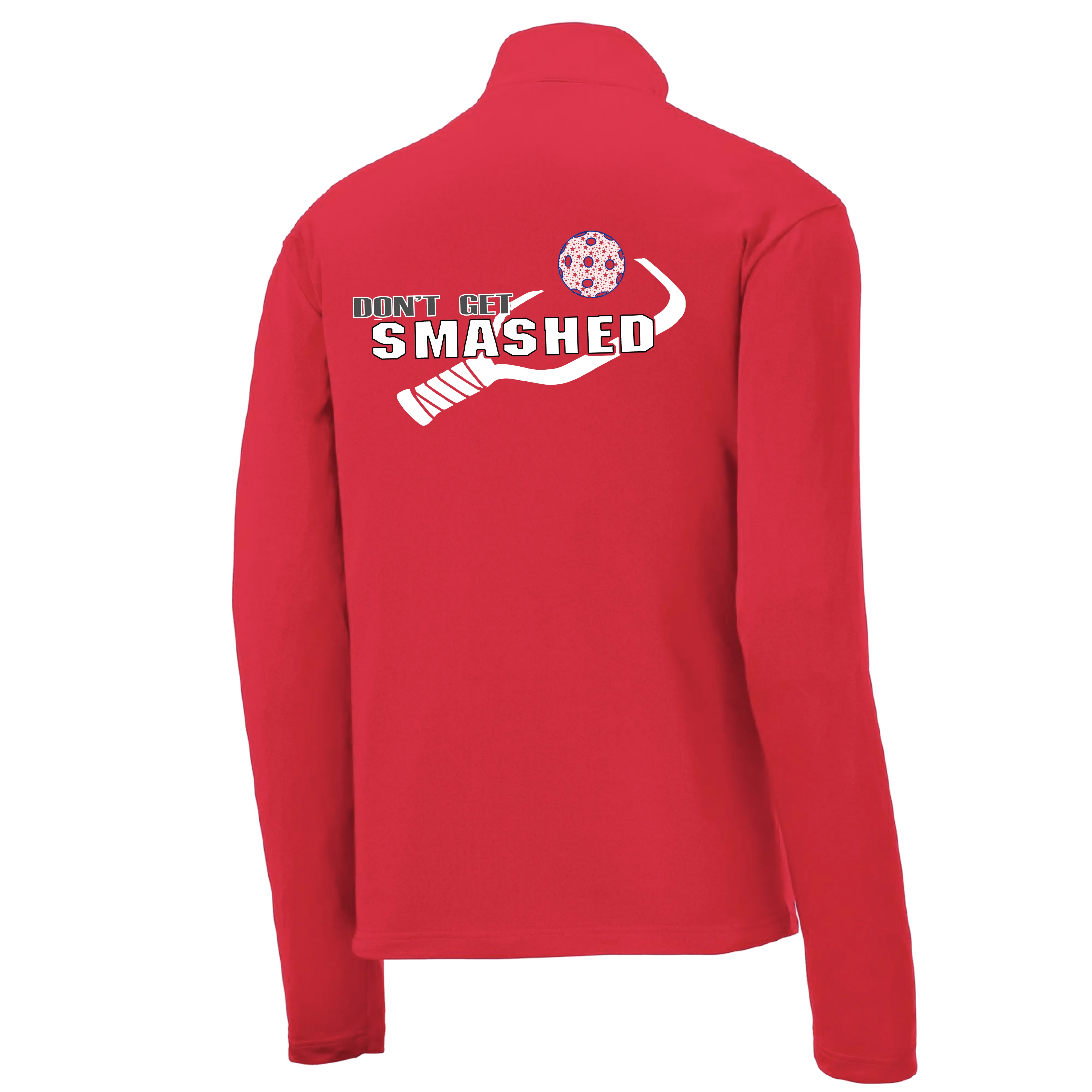 Don't Get Smashed (Pickleball Colors Red Green Stars) | Men's 1/4 Zip Long Sleeve Pullover Athletic Shirt | 100% Polyester