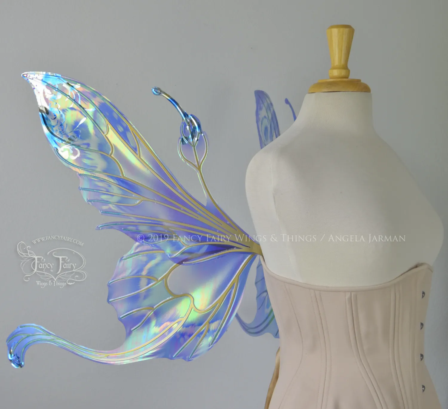 Elvina G "Blue Dream" Gilded Iridescent Convertible Fairy Wings with Swarovski Crystals