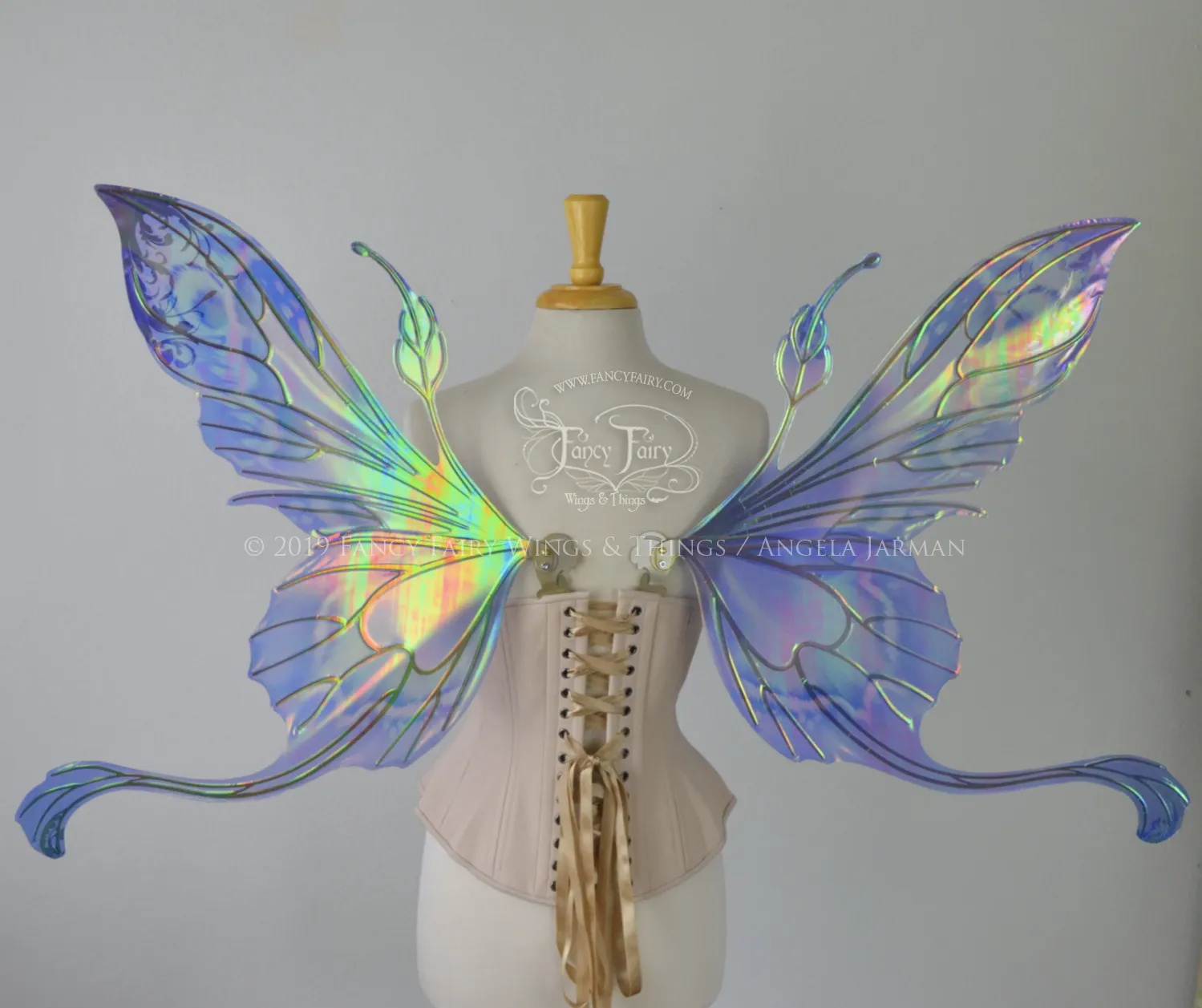 Elvina G "Blue Dream" Gilded Iridescent Convertible Fairy Wings with Swarovski Crystals