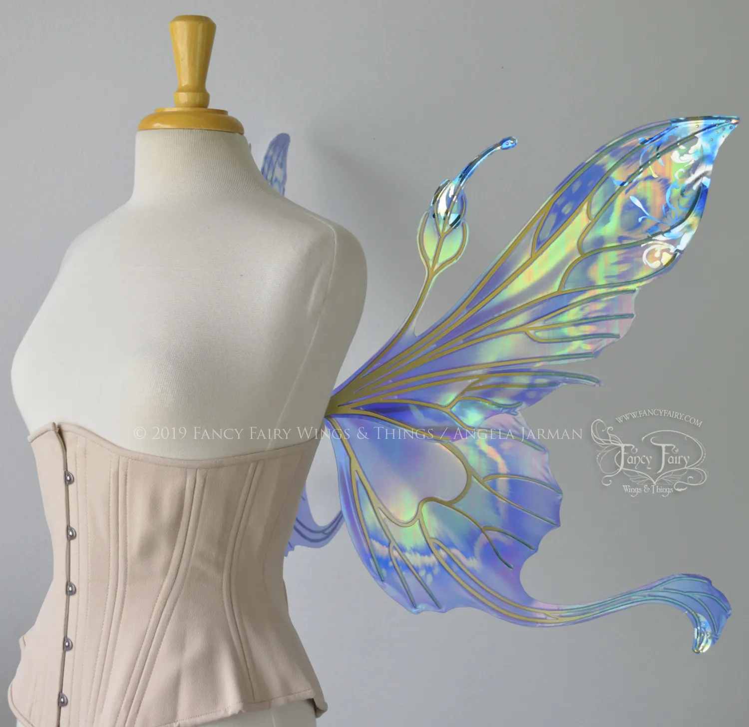 Elvina G "Blue Dream" Gilded Iridescent Convertible Fairy Wings with Swarovski Crystals