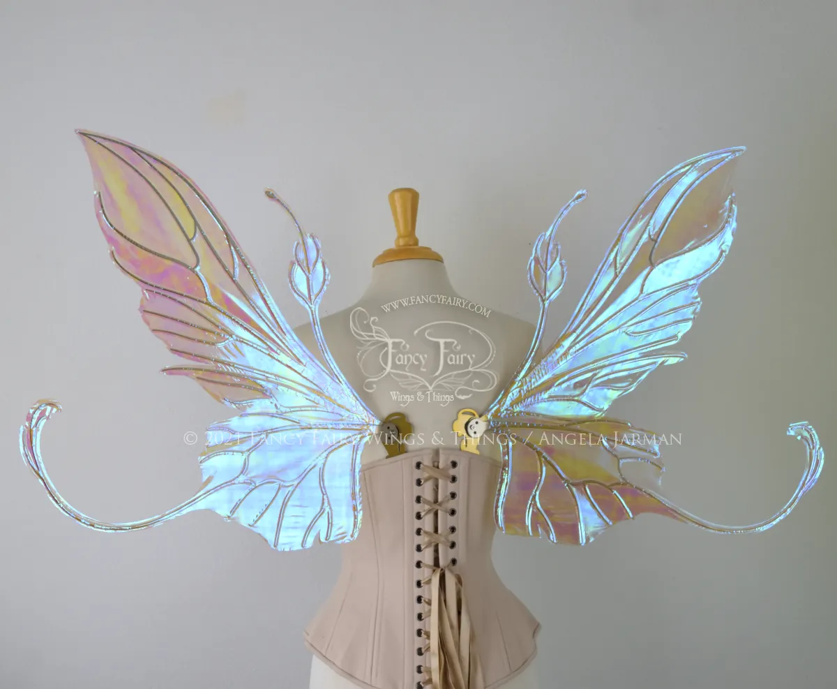 Elvina Iridescent Convertible Fairy Wings in Opal with Candy Coat Gold veins