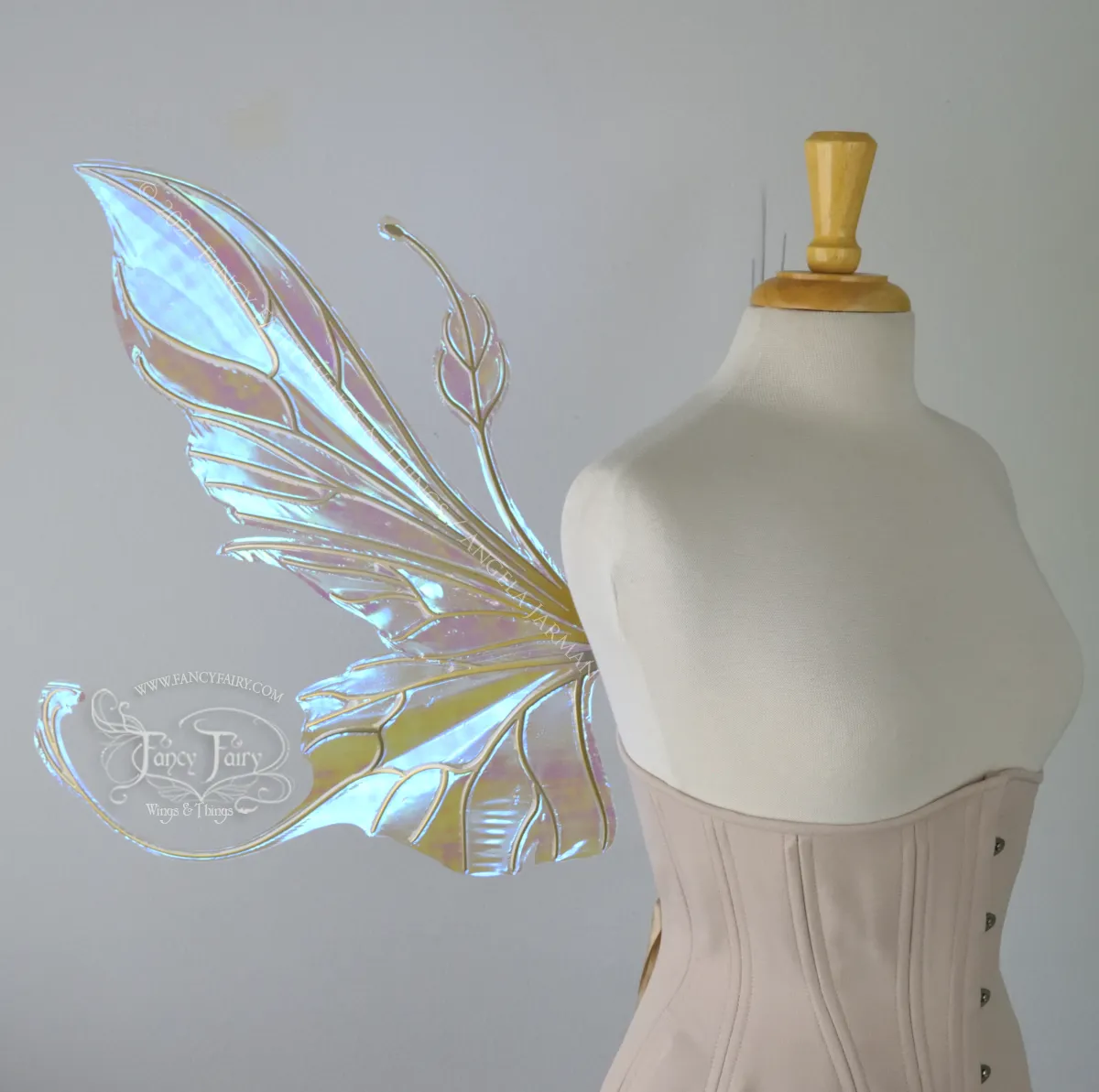 Elvina Iridescent Convertible Fairy Wings in Opal with Candy Coat Gold veins