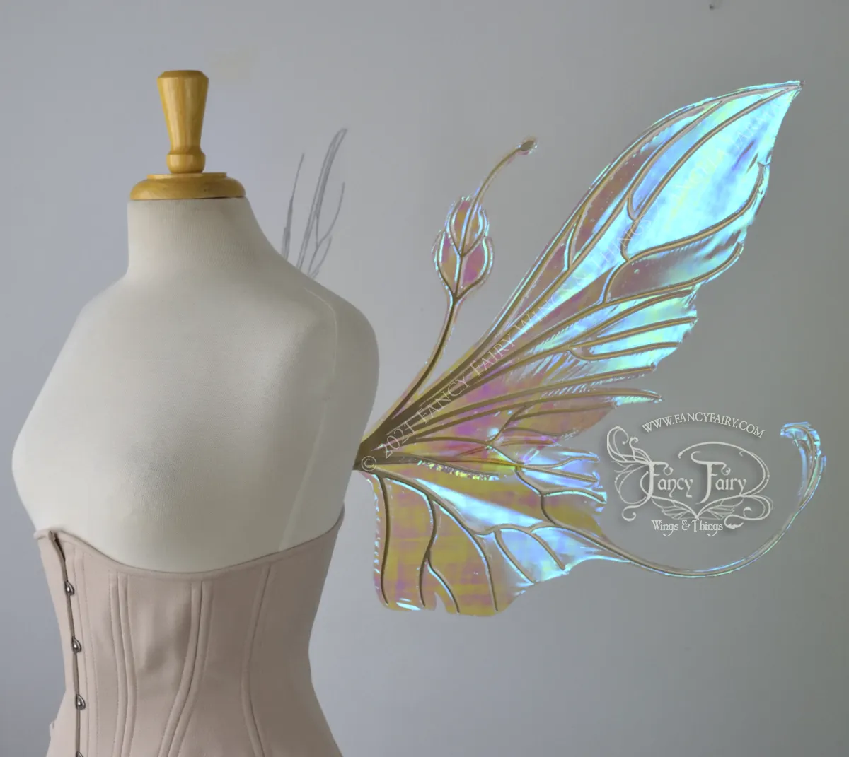 Elvina Iridescent Convertible Fairy Wings in Opal with Candy Coat Gold veins