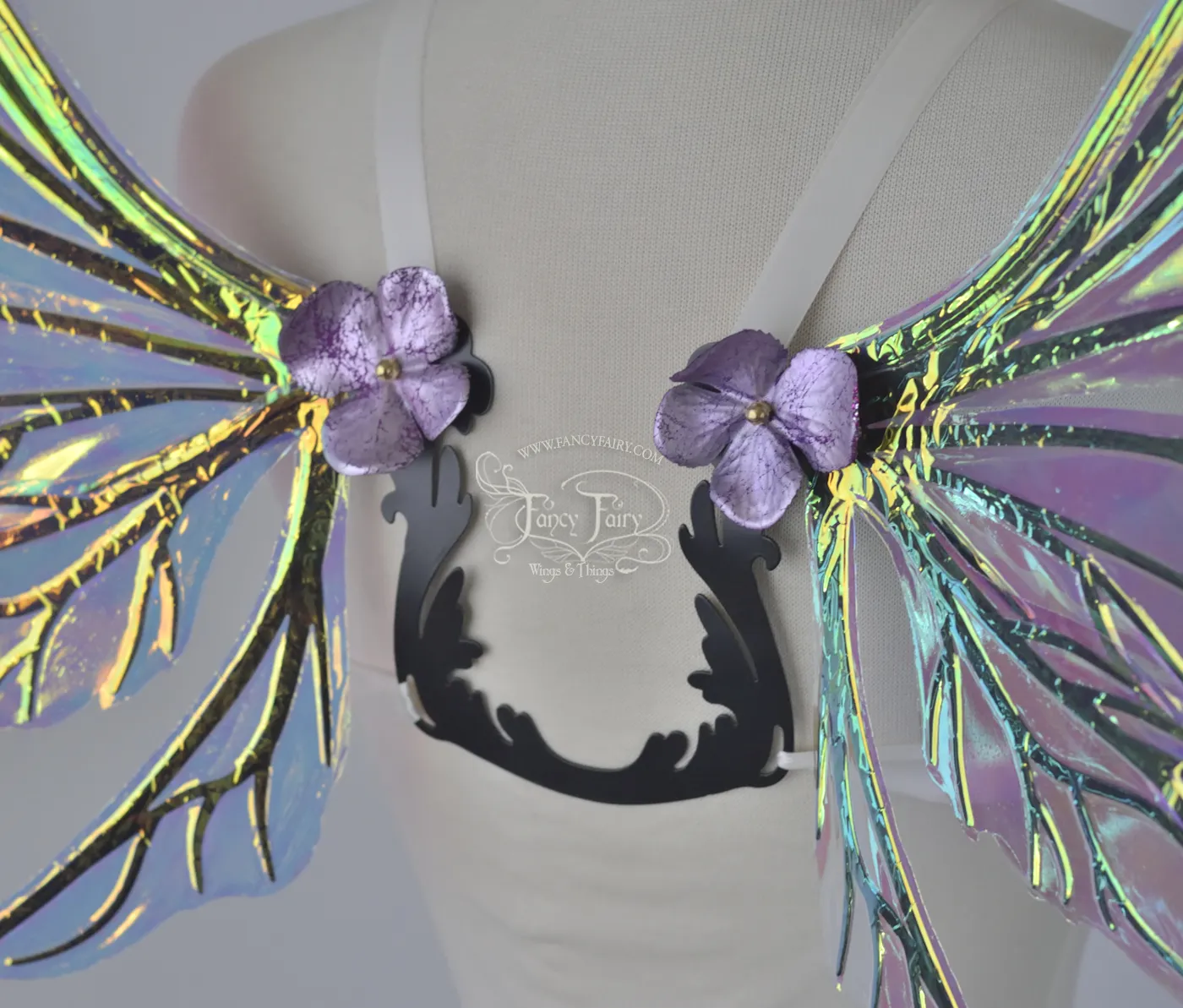 Elvina Iridescent Convertible Fairy Wings in Opal with Candy Coat Gold veins