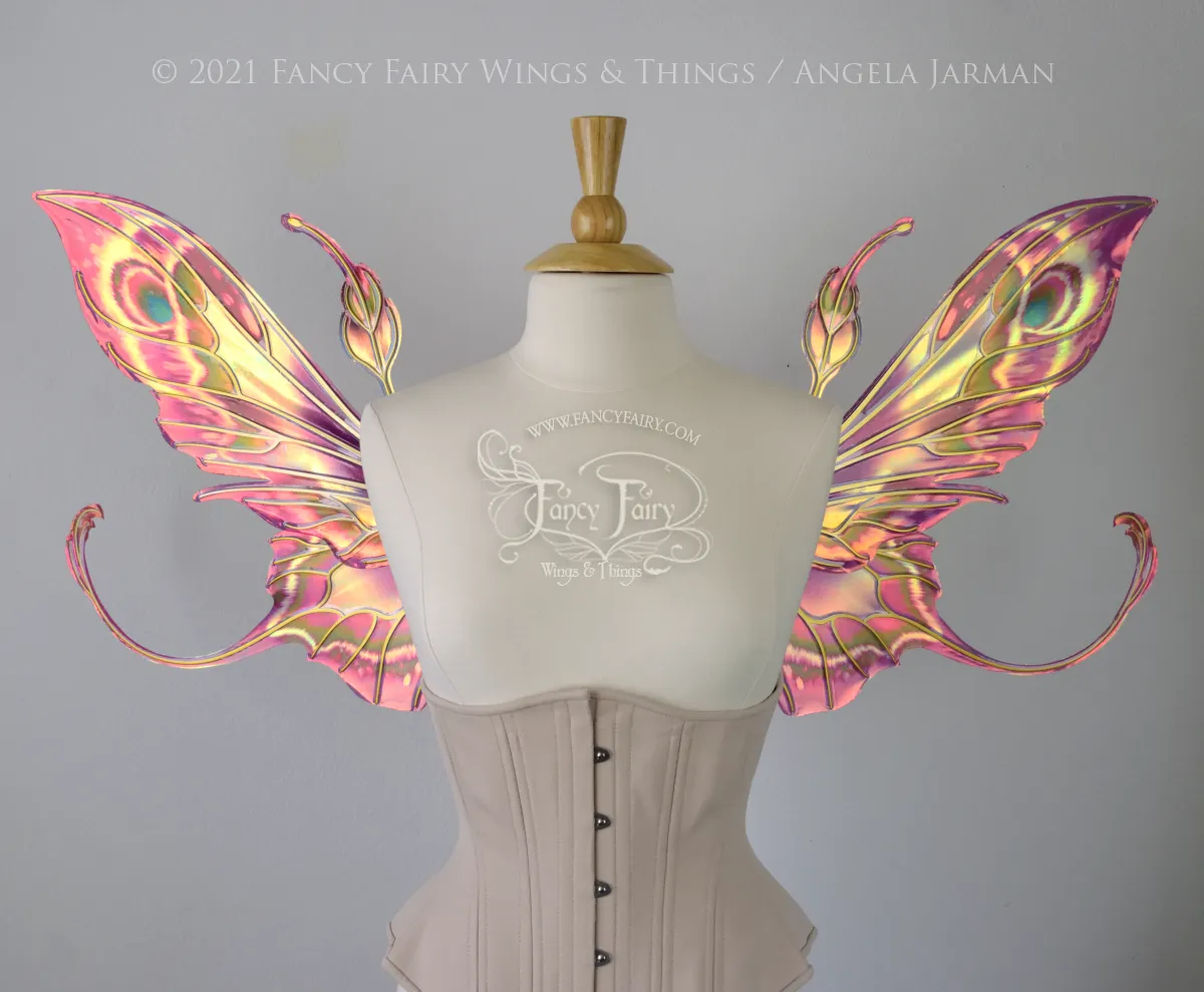 Elvina Iridescent Convertible Painted Fairy Wings in Mauve Rose with Gold veins