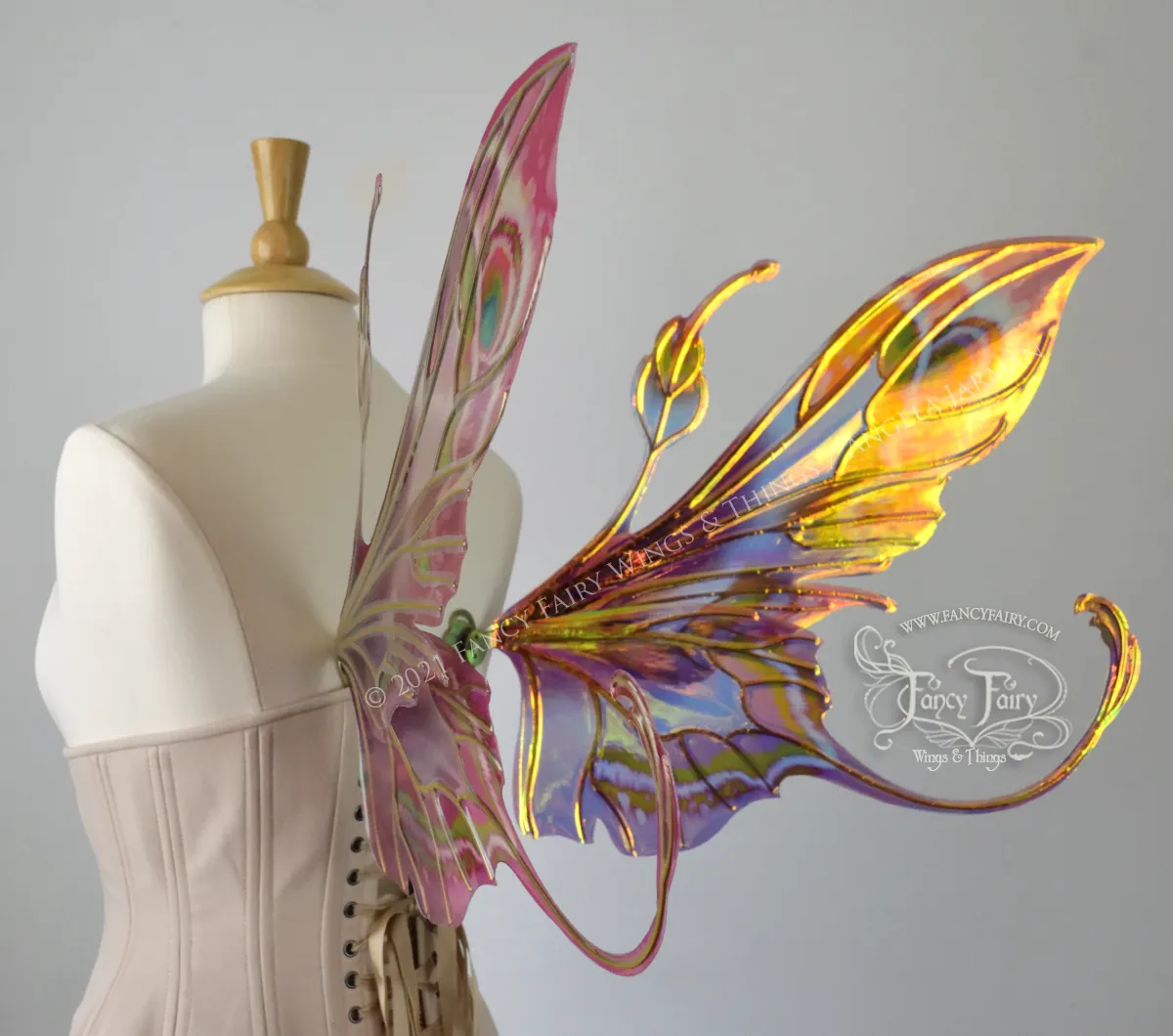 Elvina Iridescent Convertible Painted Fairy Wings in Mauve Rose with Gold veins