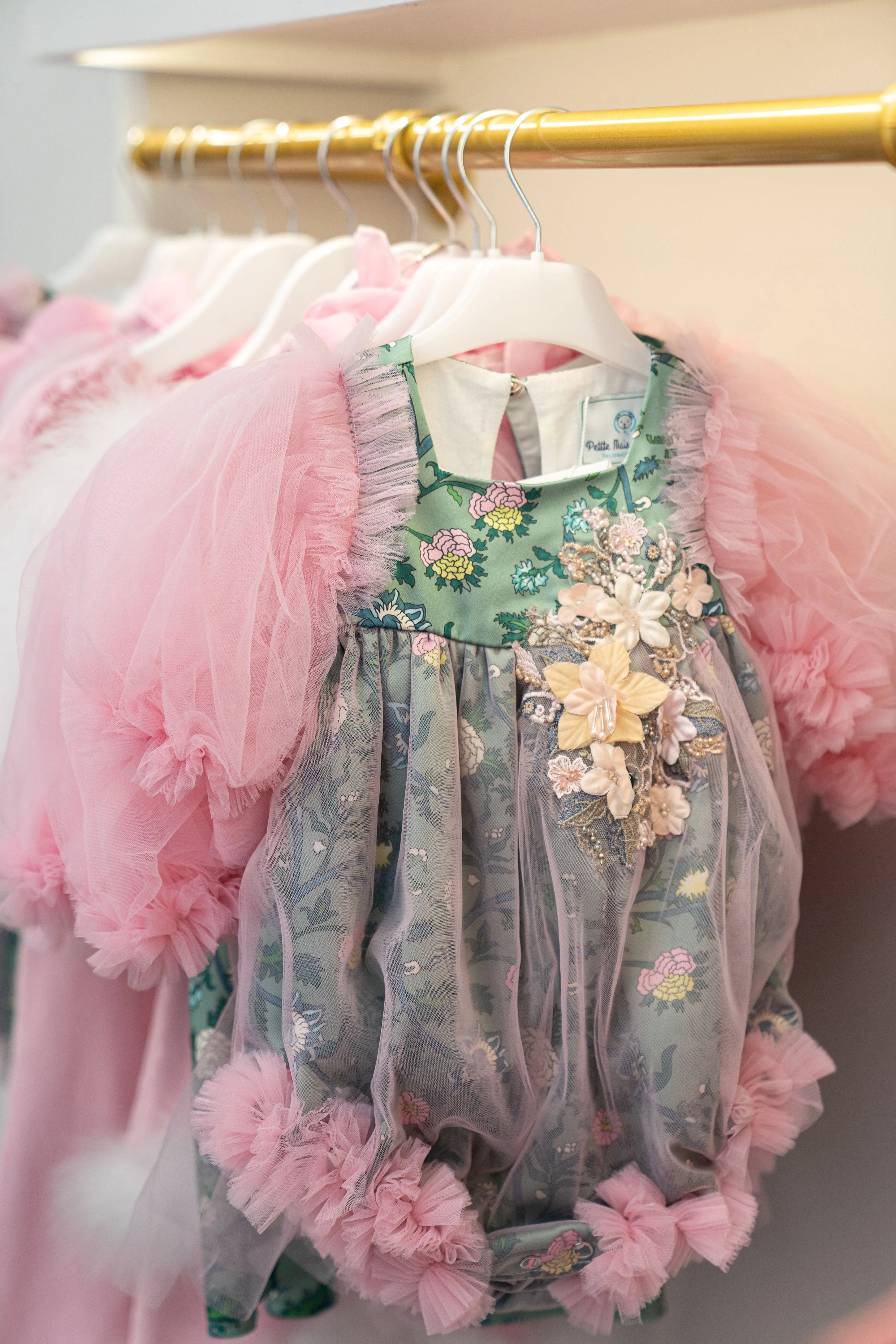 Eva Pink and Green Floral Tulle Romper