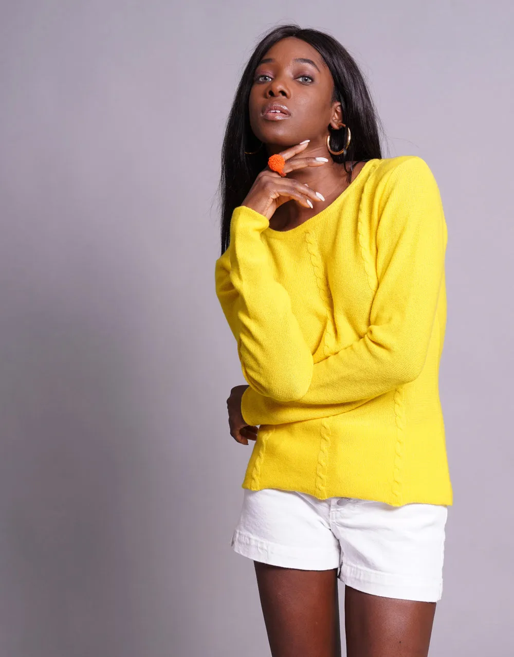 Everyday Cable Sweater in Yellow