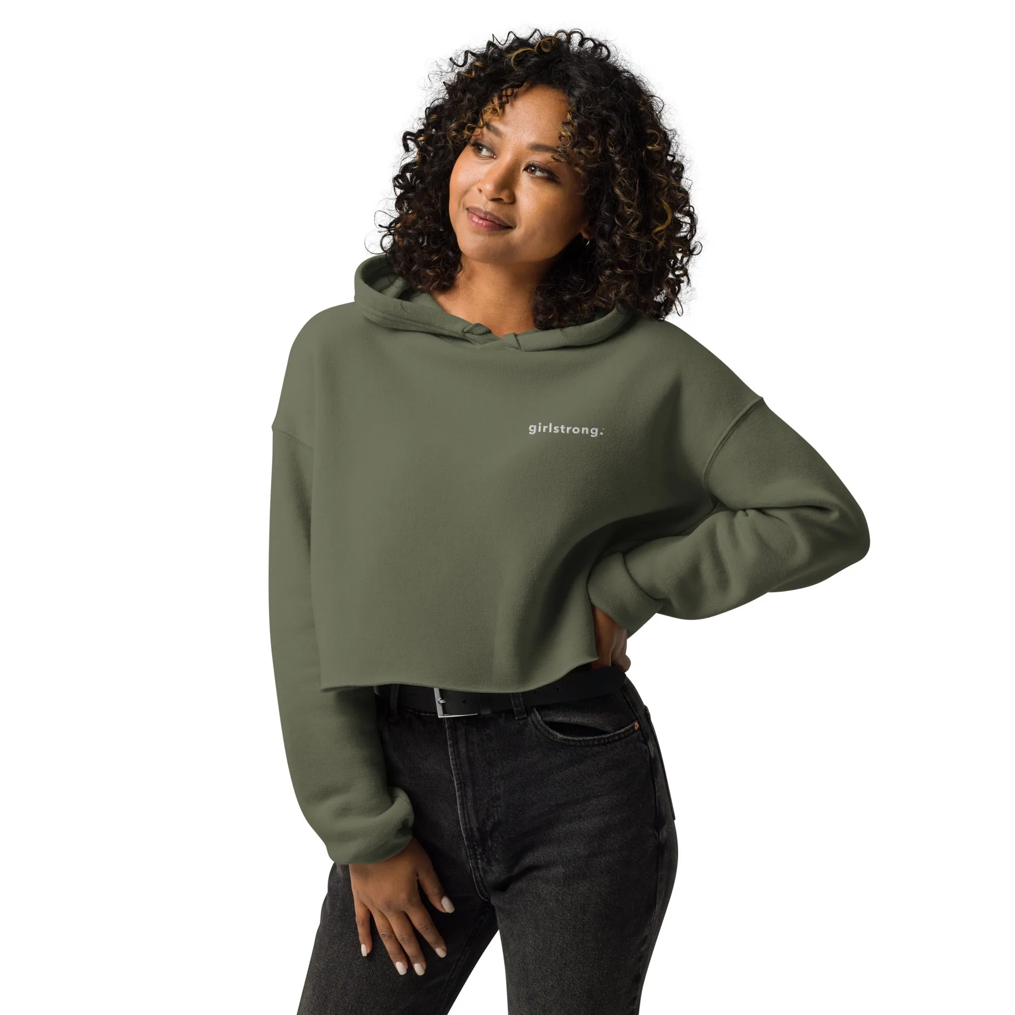 EVERYDAY FLEECE, COZY CHIC CROPPED HOODIE - GIRLSTRONG MILITARY GREEN