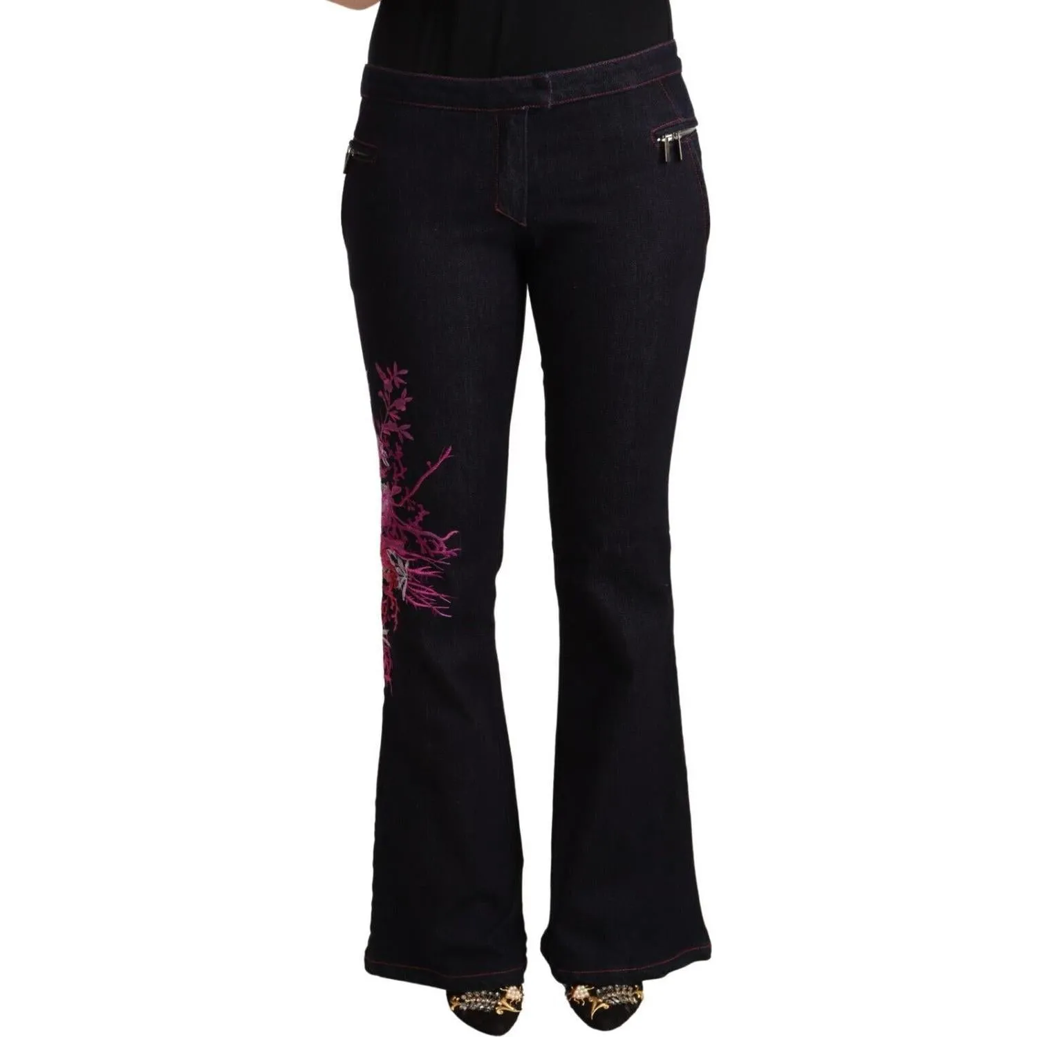 Exte Chic Black Mid Waist Flared Denim Jeans