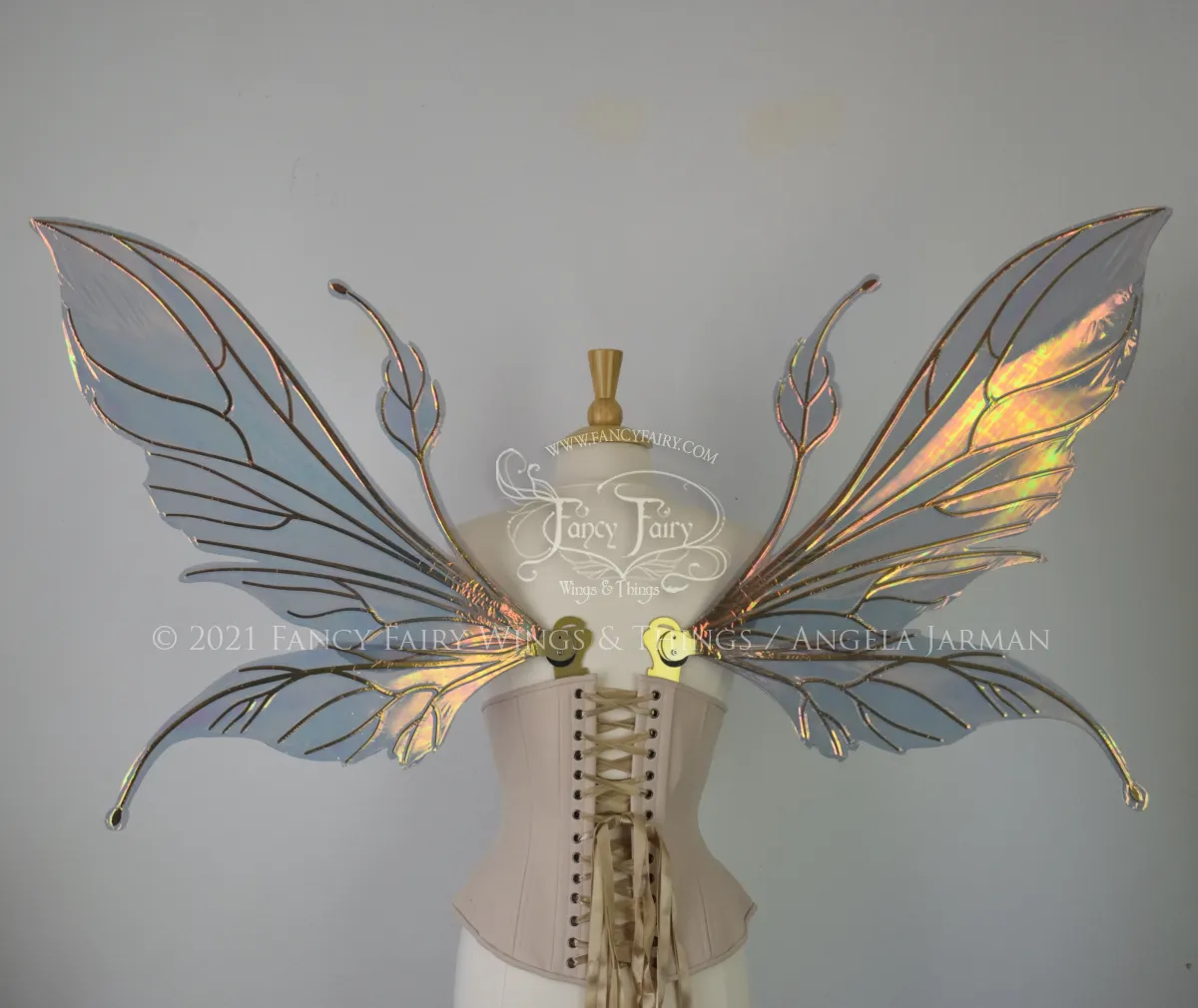 Extra Large Elvina / Datura Iridescent Convertible Fairy Wings in Autumn Night with Gold veins