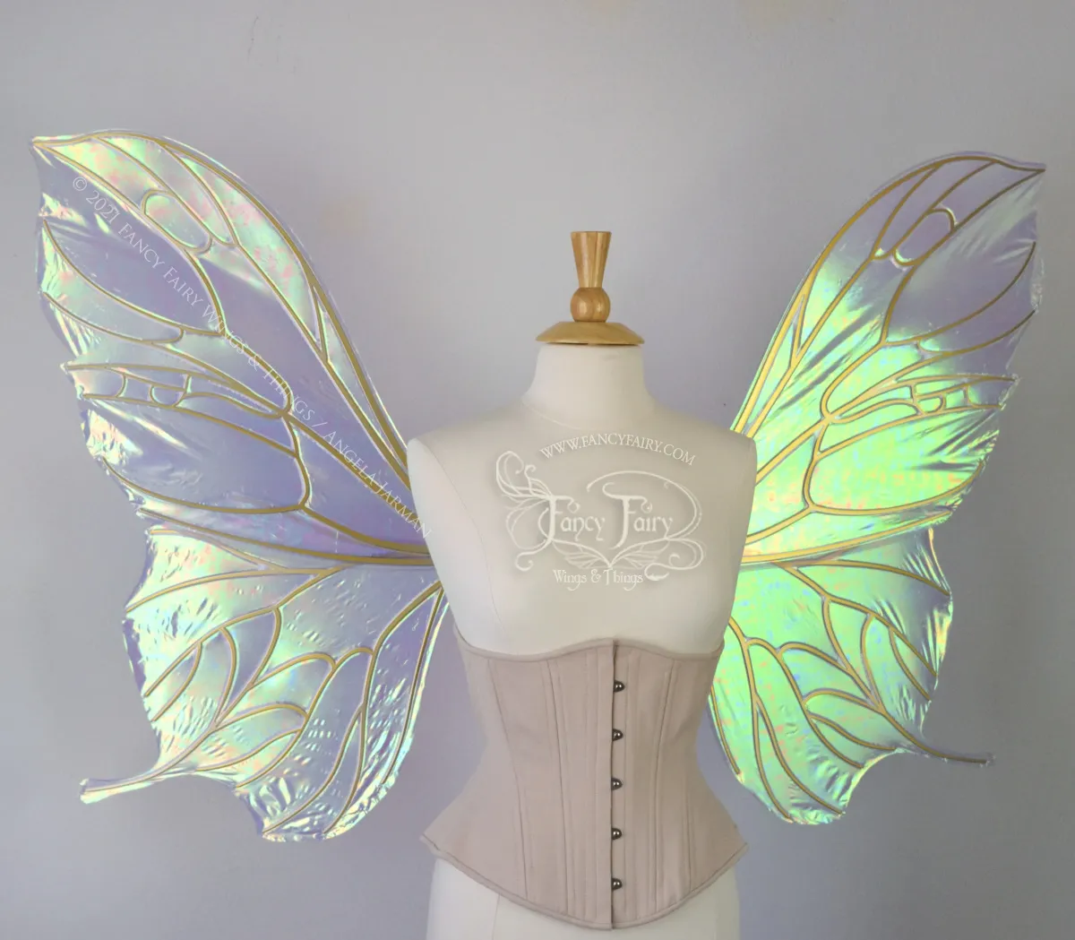 Extra Large Pansy Iridescent Convertible Fairy Wings in Baby Blue with Gold veins