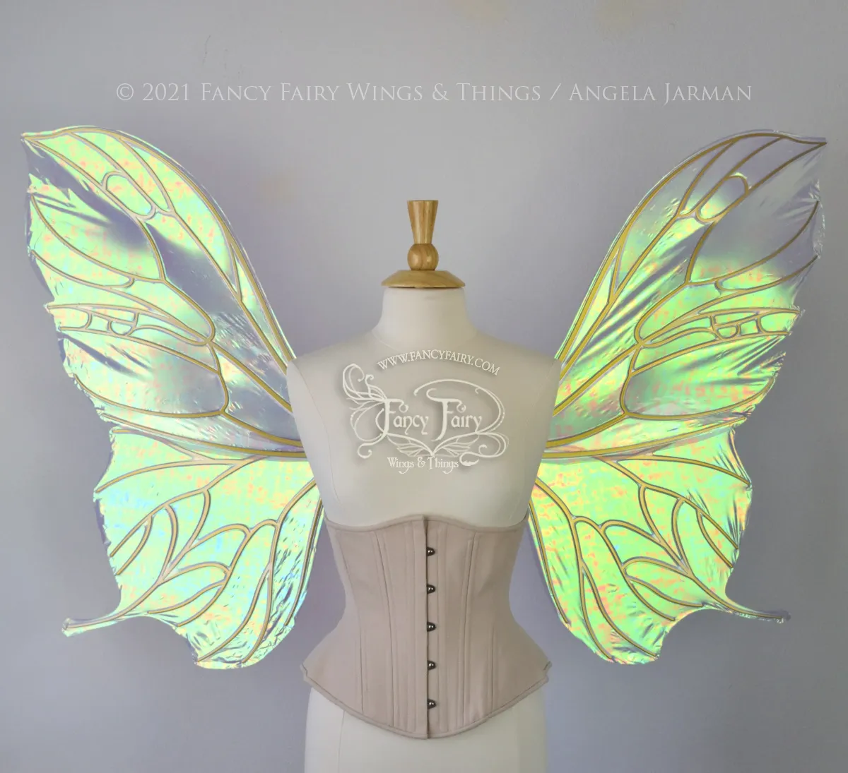 Extra Large Pansy Iridescent Convertible Fairy Wings in Baby Blue with Gold veins