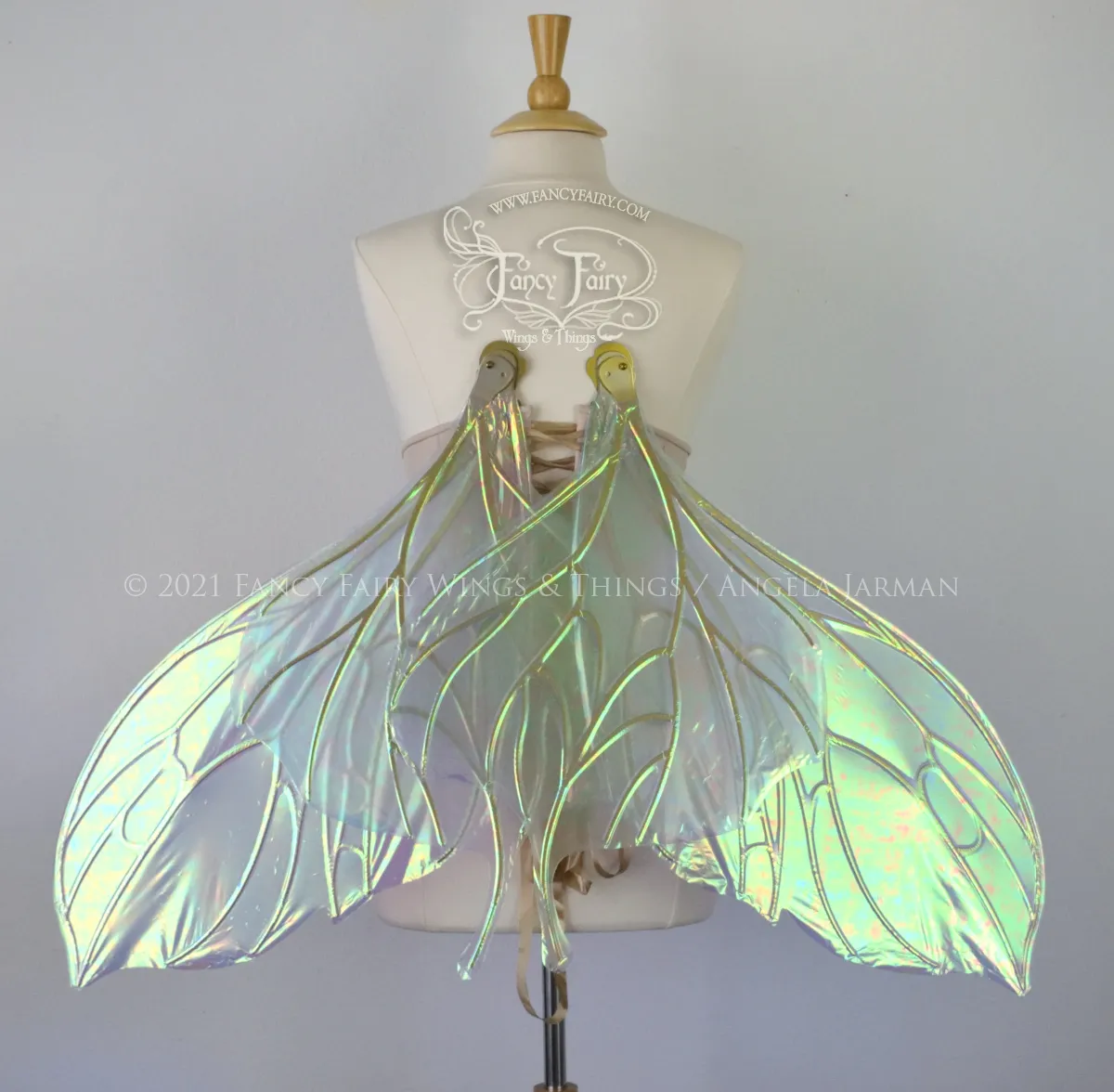 Extra Large Pansy Iridescent Convertible Fairy Wings in Baby Blue with Gold veins