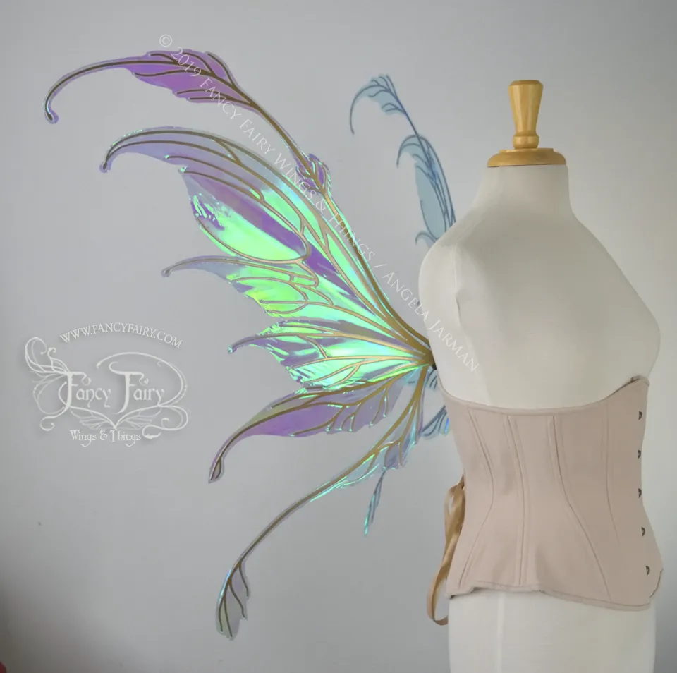 Fauna Iridescent Convertible Fairy Wings in Aquamarine with Candy Coat Gold veins