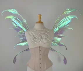 Fauna Iridescent Convertible Fairy Wings in Aquamarine with Candy Coat Gold veins