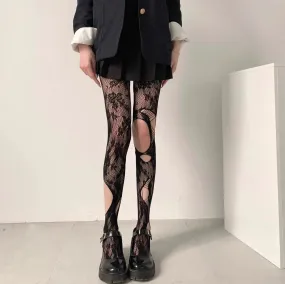 Flower Unique Vintage Lace Fishnet Cut Out Tights