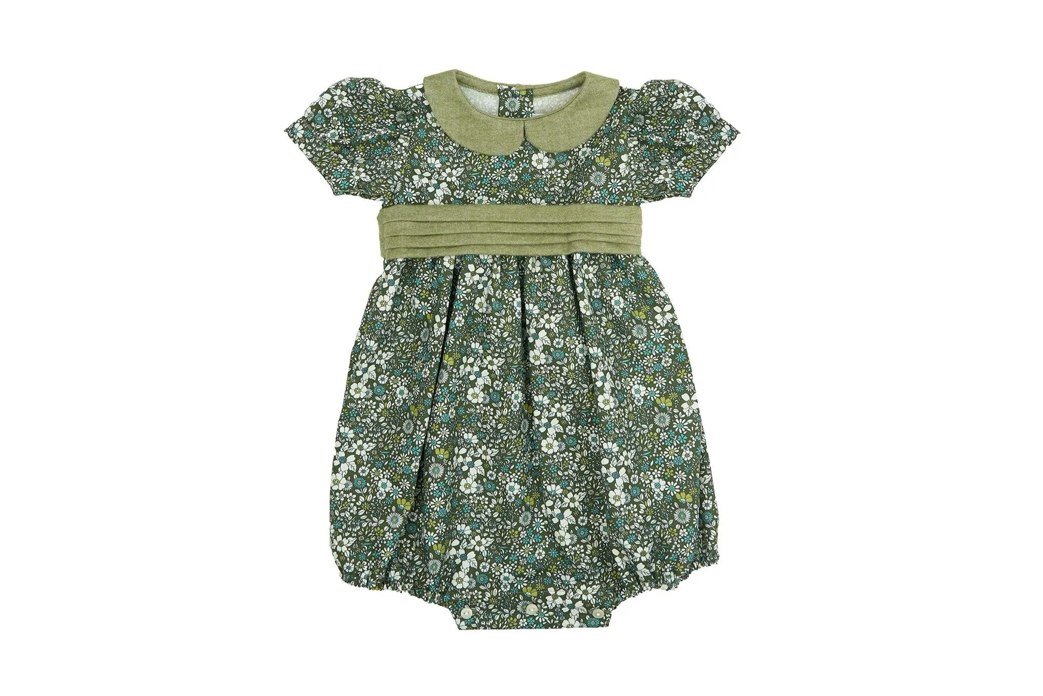 Girl Romper - Green Flowers