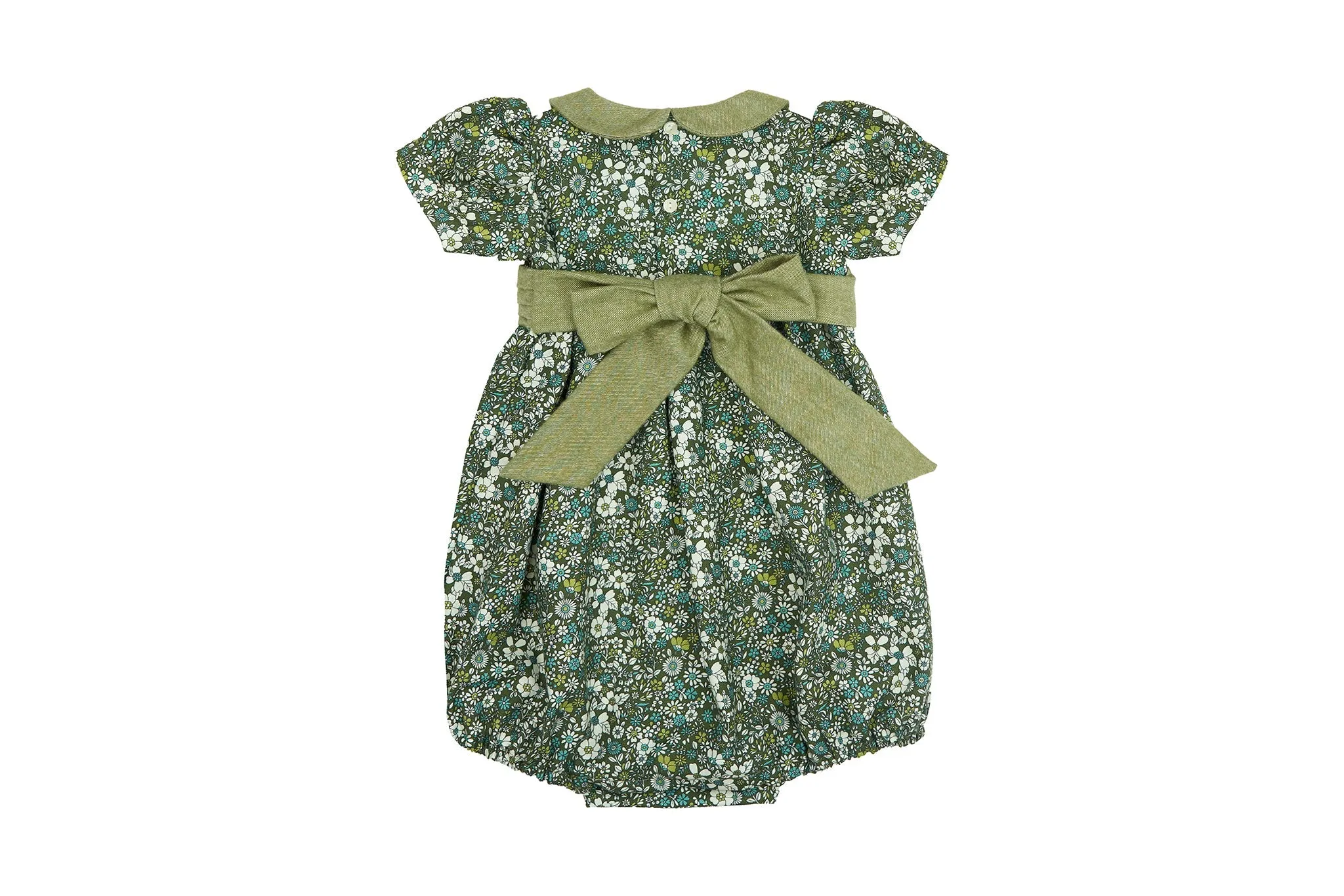 Girl Romper - Green Flowers