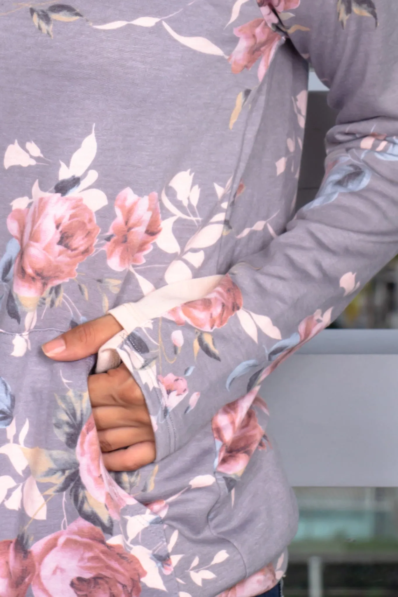 Gray Pullover with Floral Detail