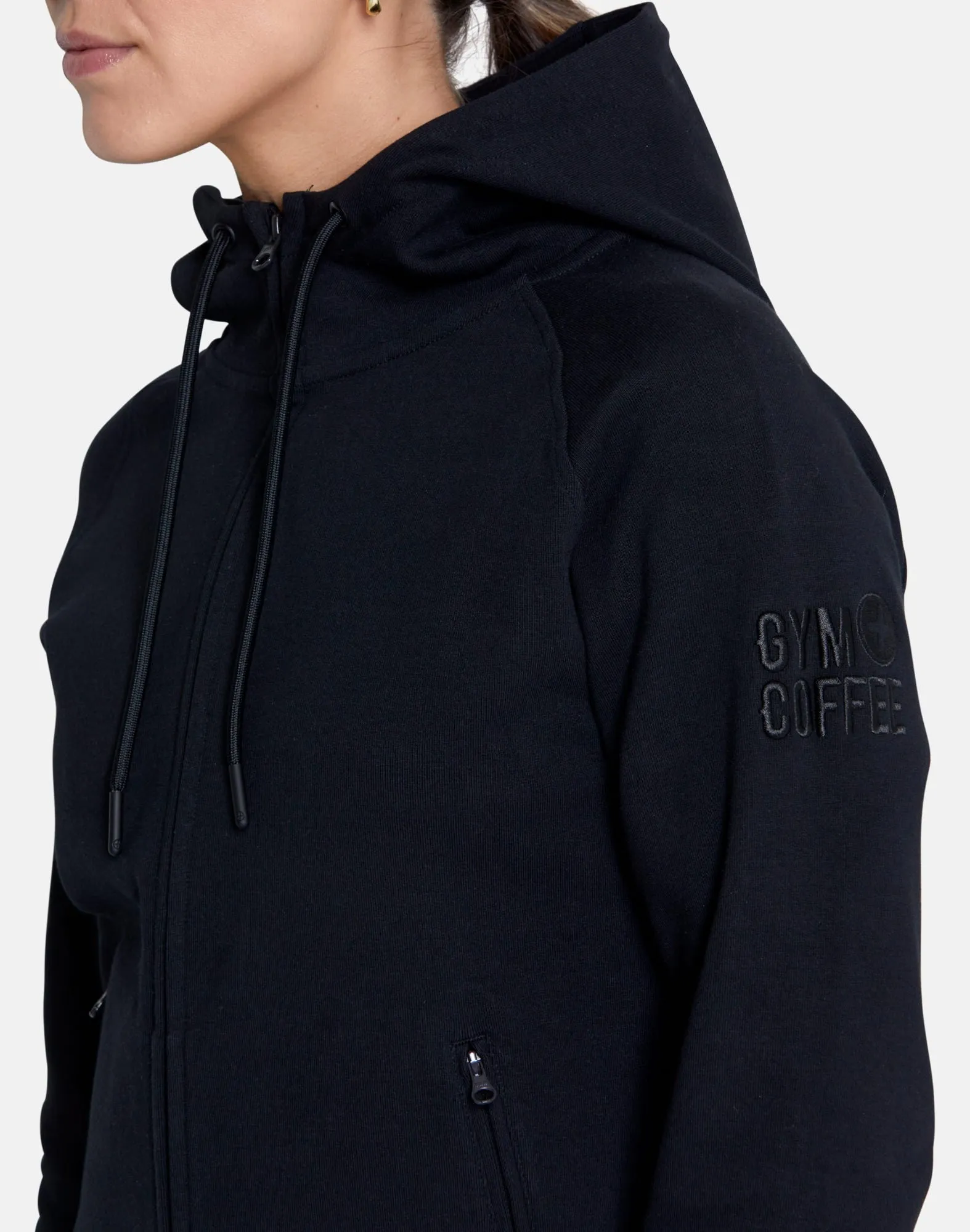 Gym Coffee Essential Zip Hoodie (Womens) - Black