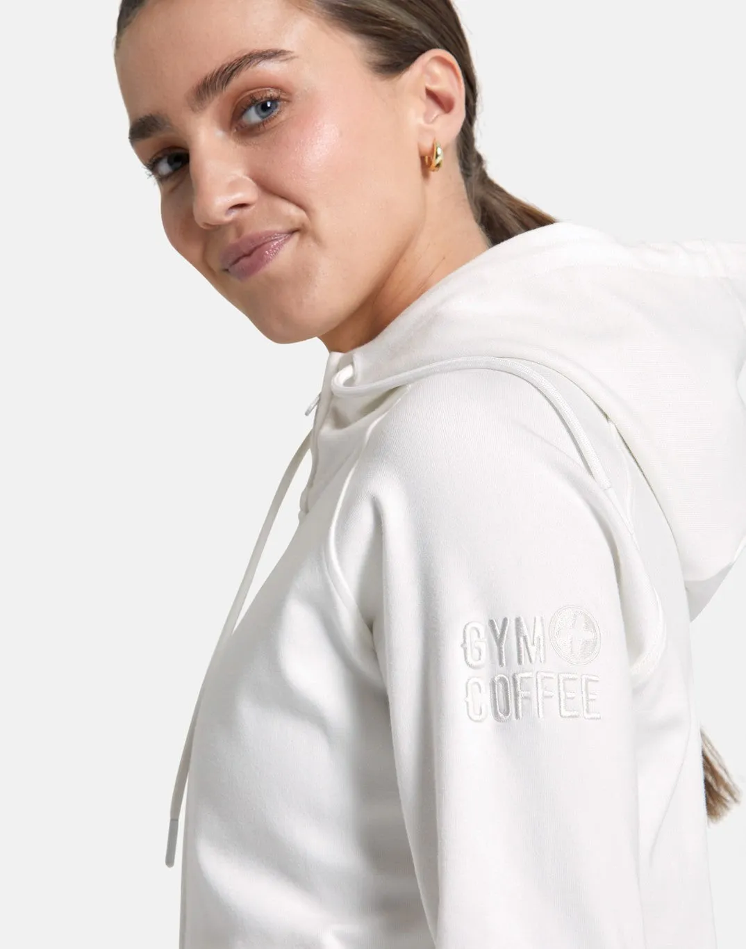 Gym Coffee Essential Zip Hoodie (Womens) - Ivory White