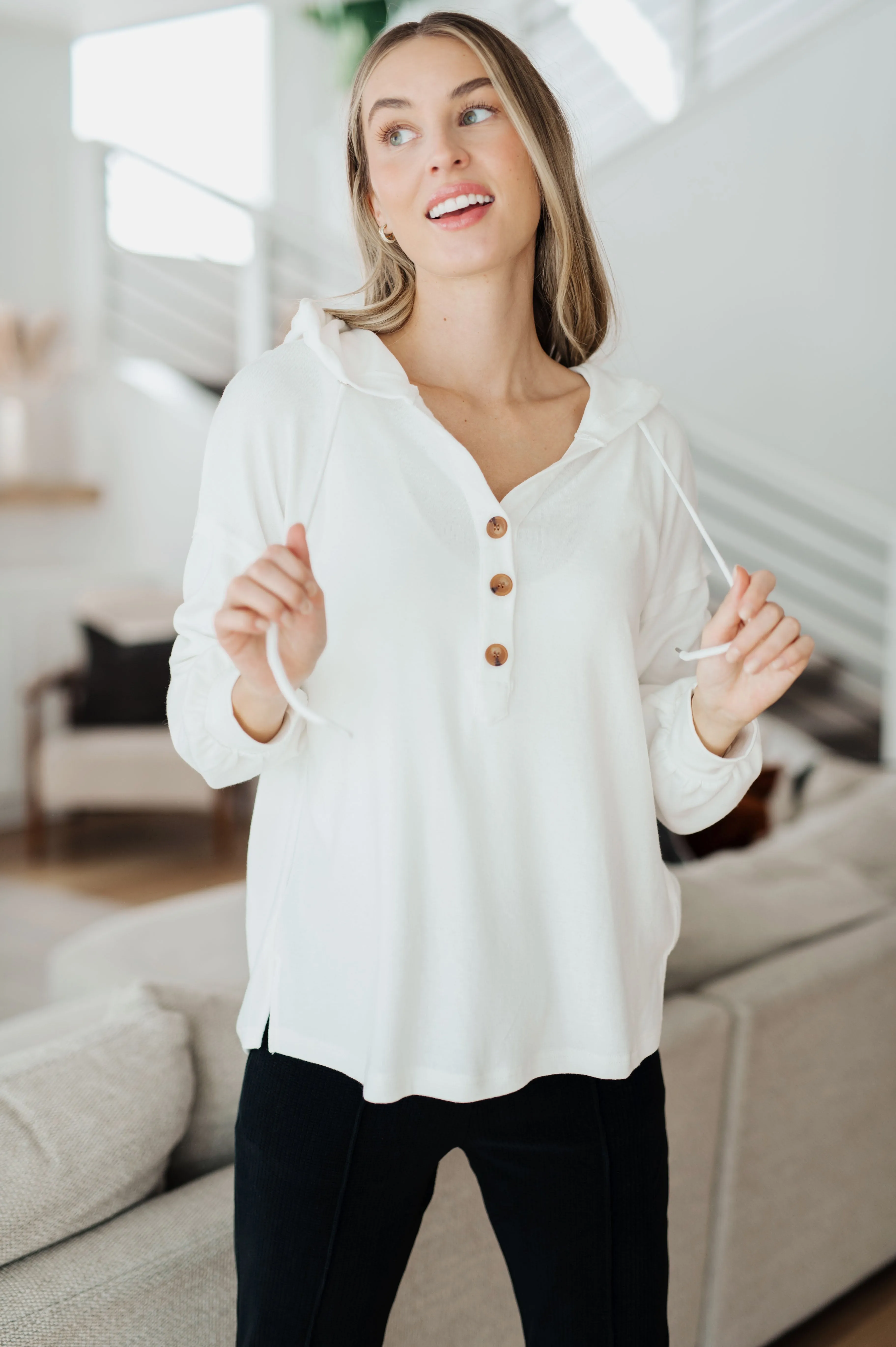 Happier Now Henley Hoodie in Ivory