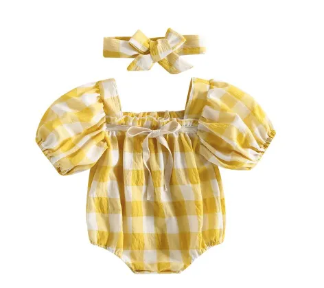 Heather Gingham Baby Romper