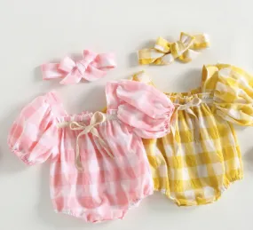 Heather Gingham Baby Romper