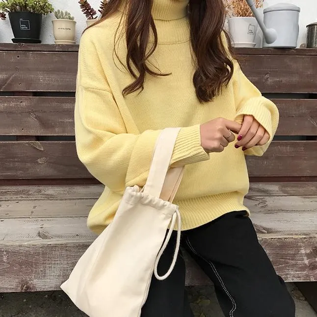 High Neck Solid Colors Loose Pullover