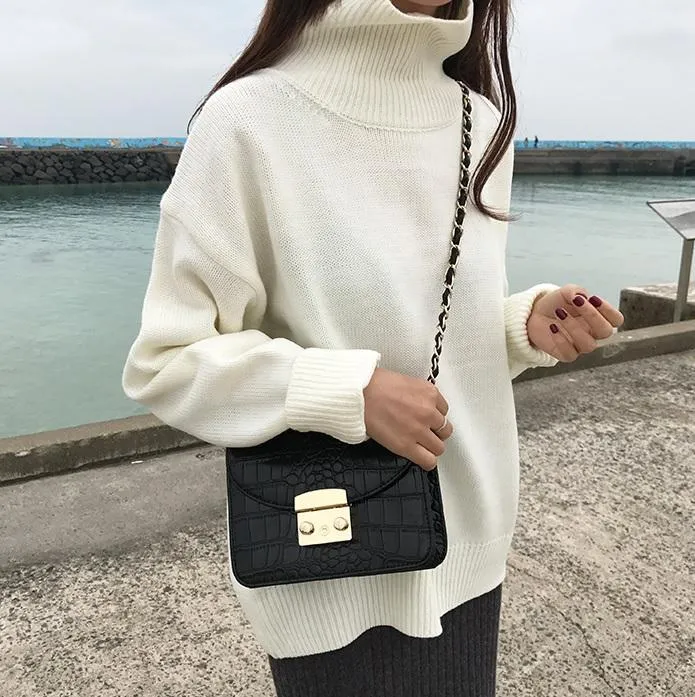 High Neck Solid Colors Loose Pullover