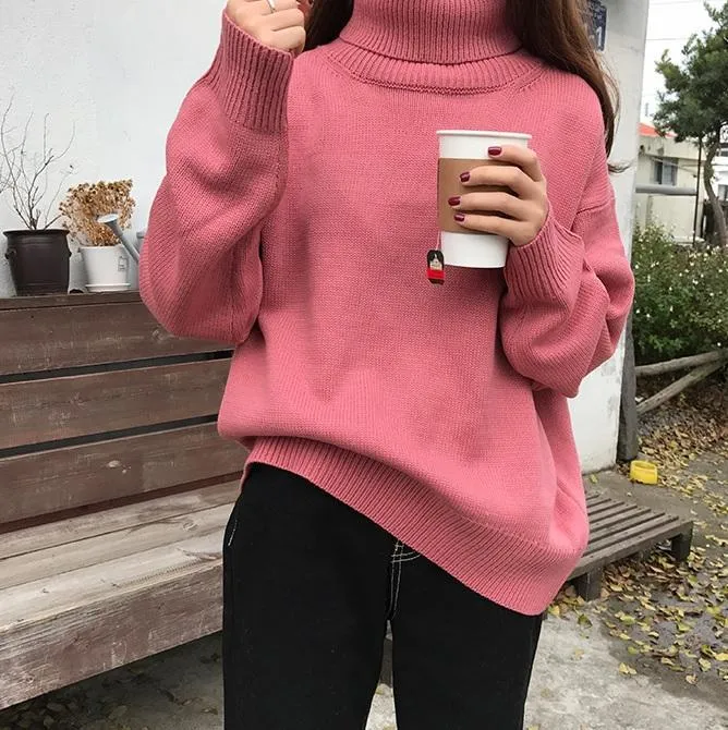 High Neck Solid Colors Loose Pullover