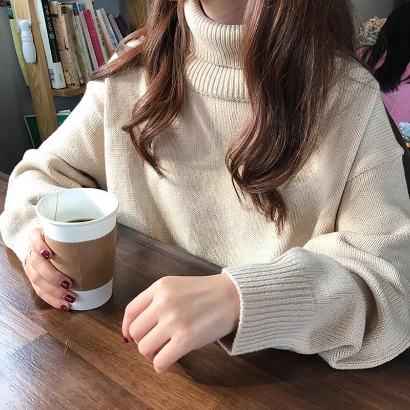 High Neck Solid Colors Loose Pullover