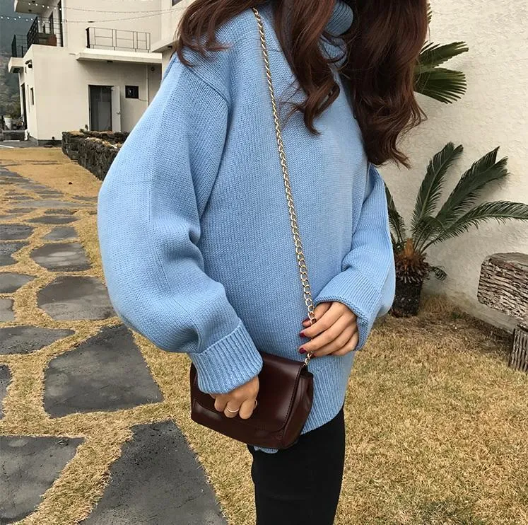 High Neck Solid Colors Loose Pullover