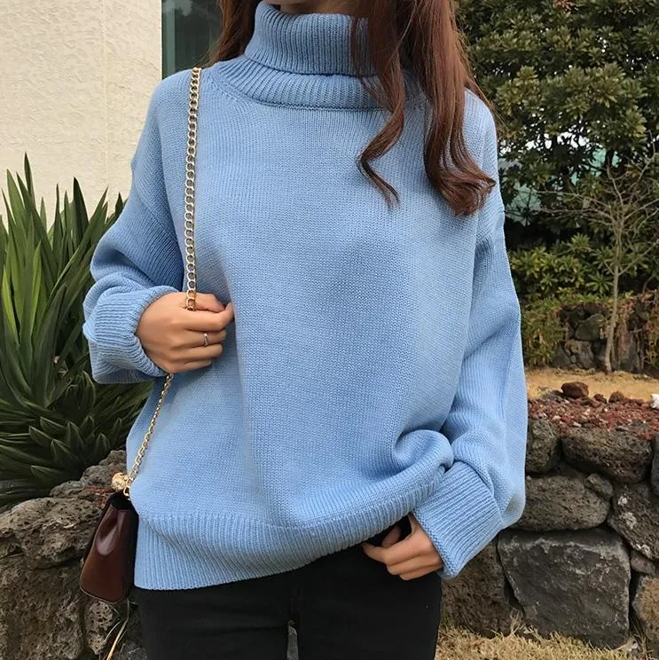 High Neck Solid Colors Loose Pullover