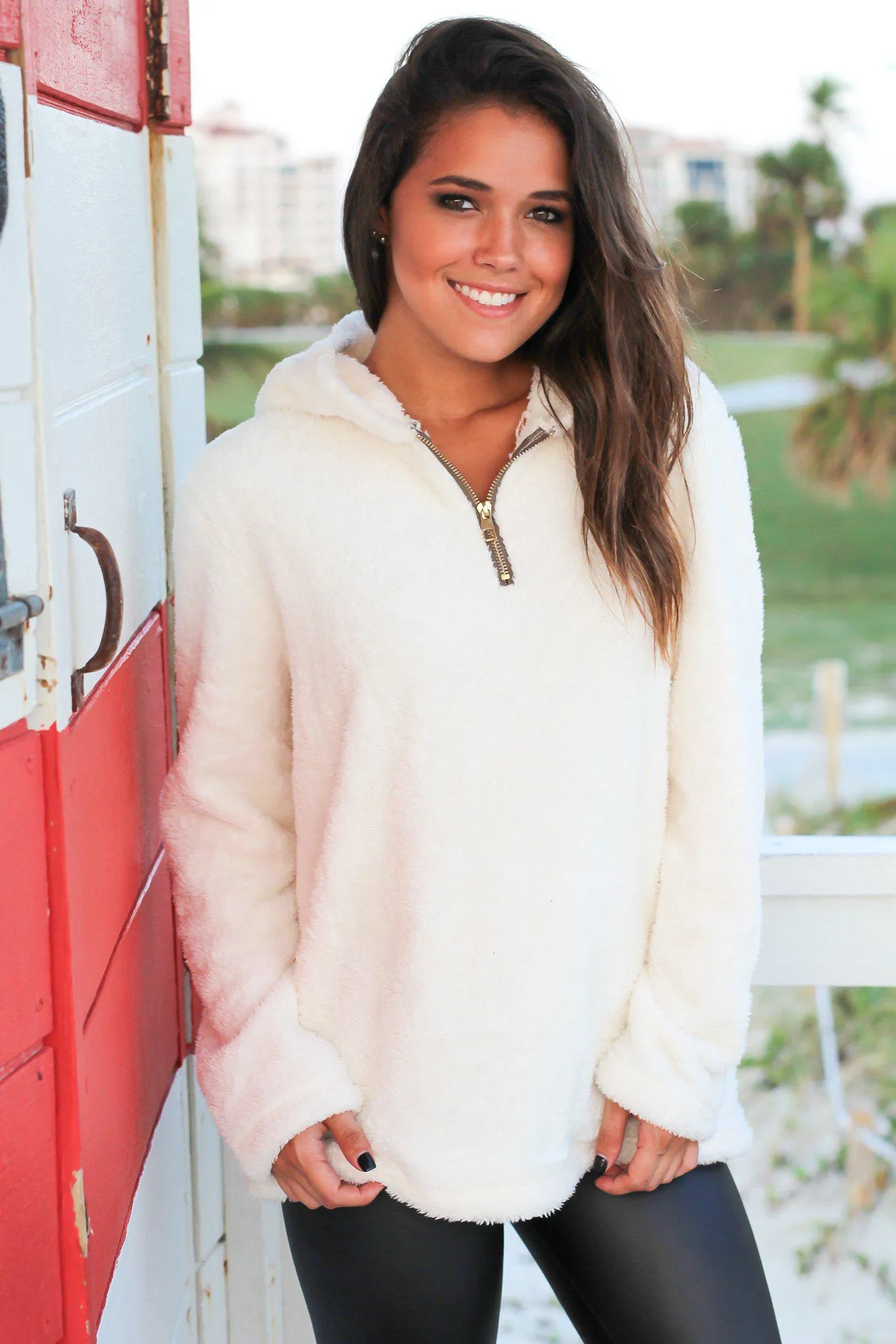 Ivory Fur Pullover Hoodie