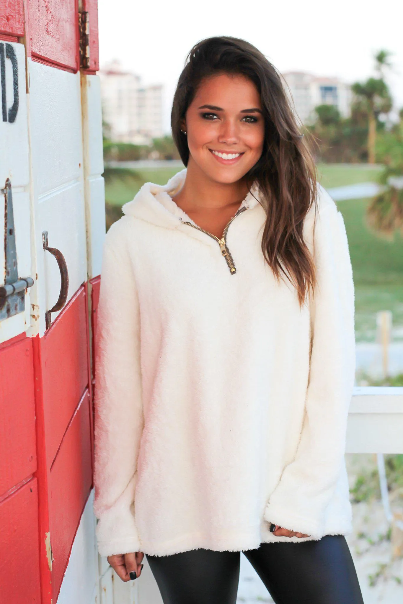 Ivory Fur Pullover Hoodie