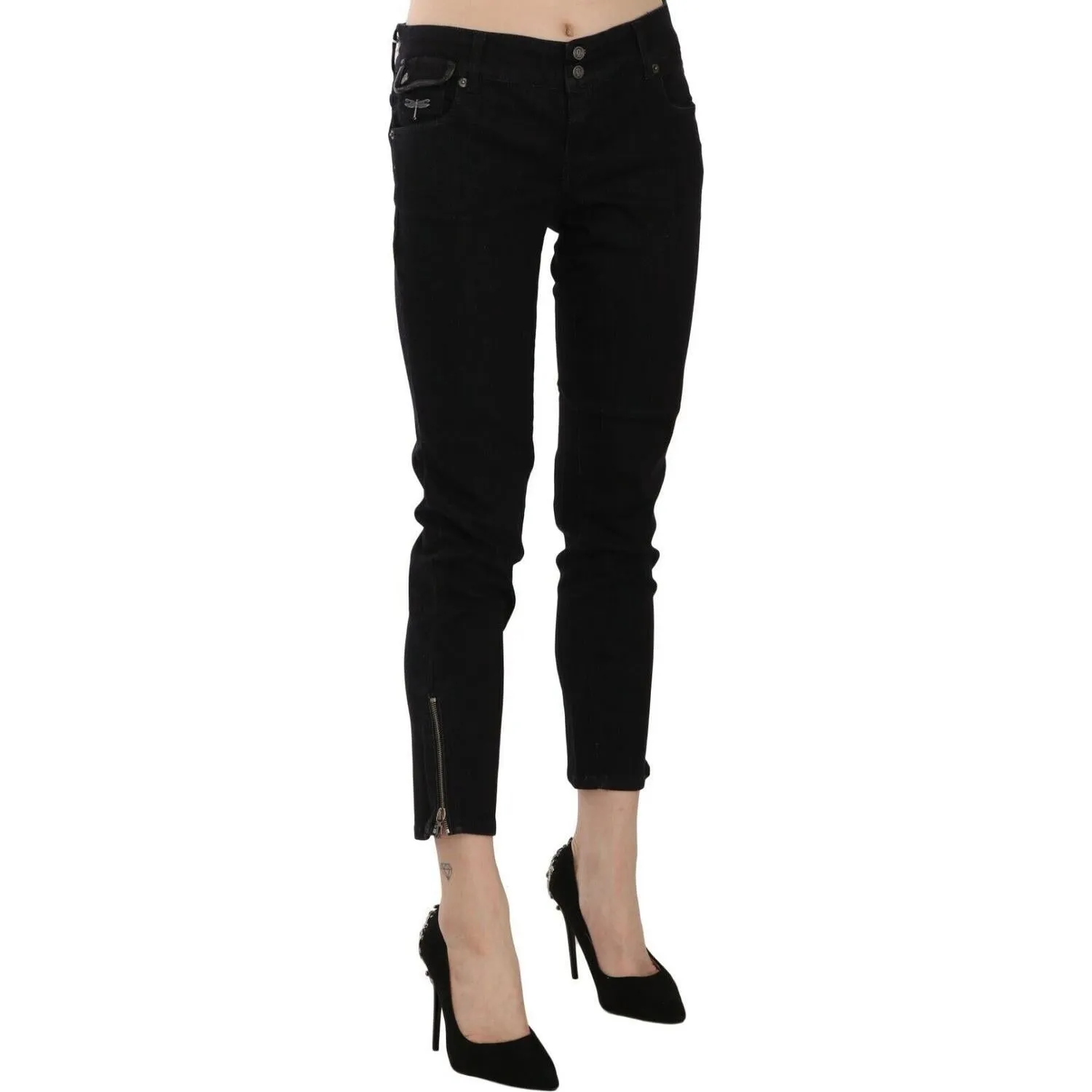 John Galliano Chic Black Mid Waist Slim Cropped Jeans