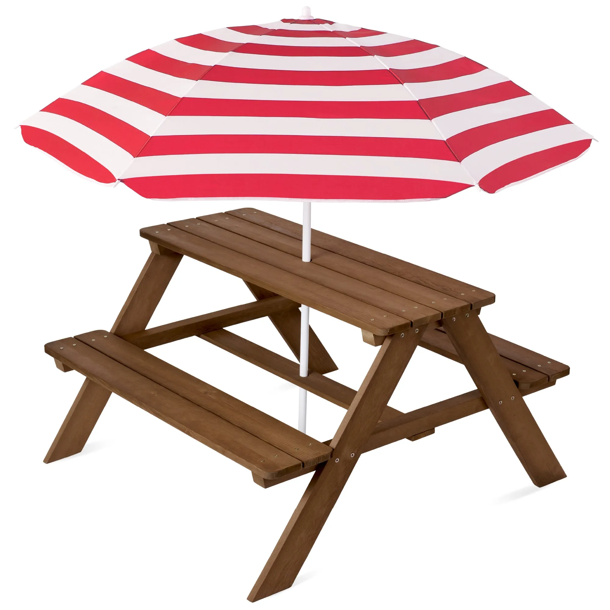 Kids Wooden Outdoor Picnic Table w/ Adjustable Umbrella, Built-In Seats