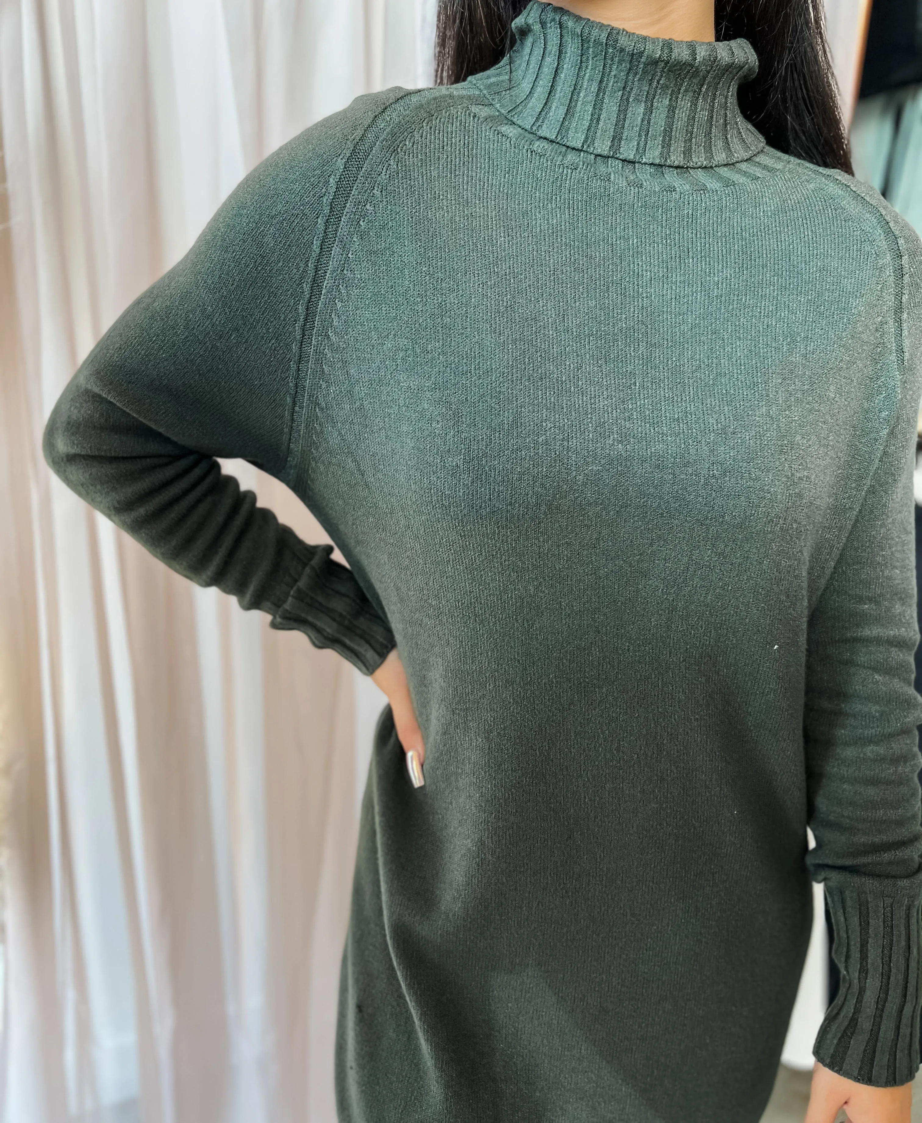 Knit Turtleneck Dress - Green