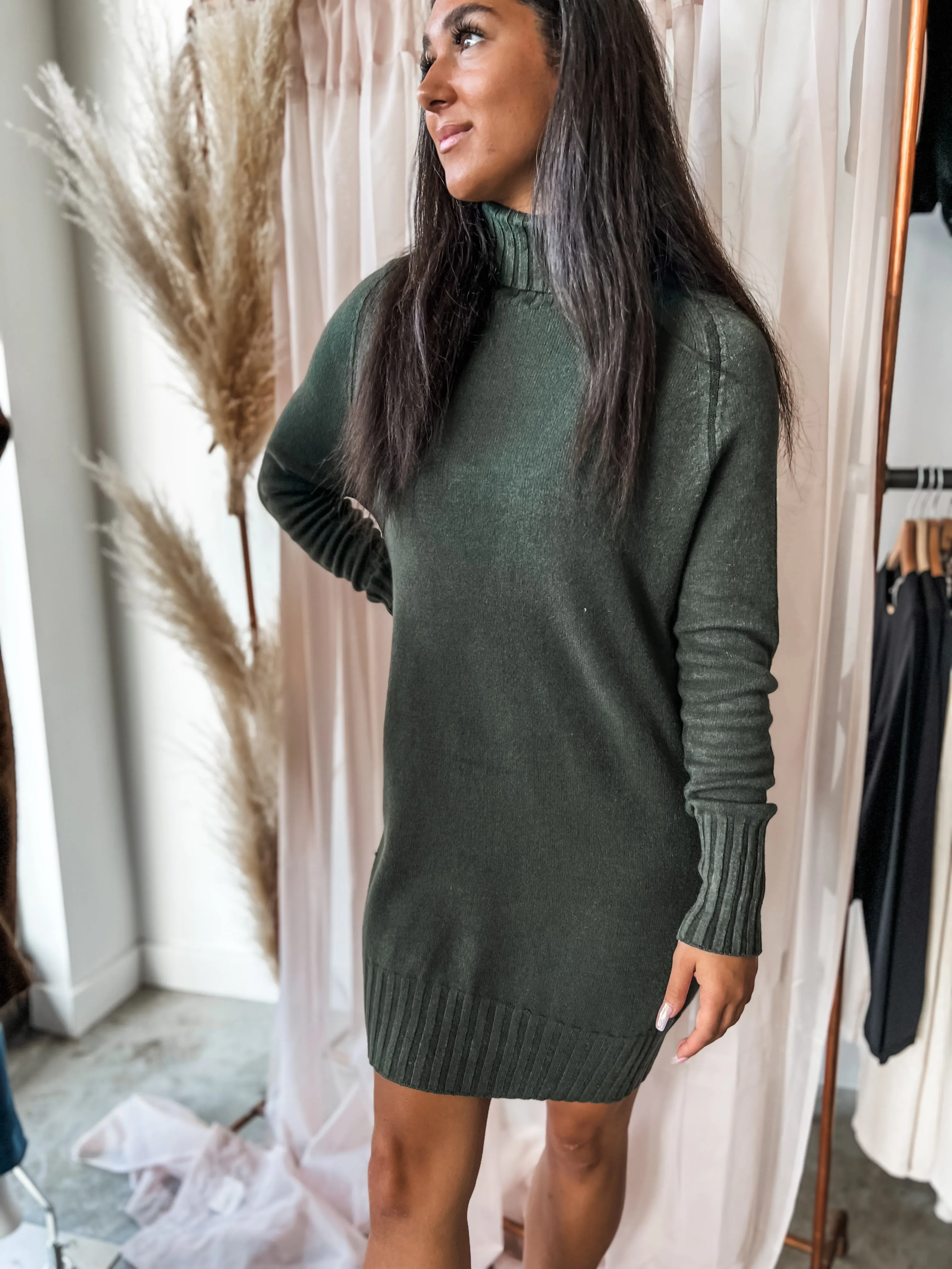 Knit Turtleneck Dress - Green