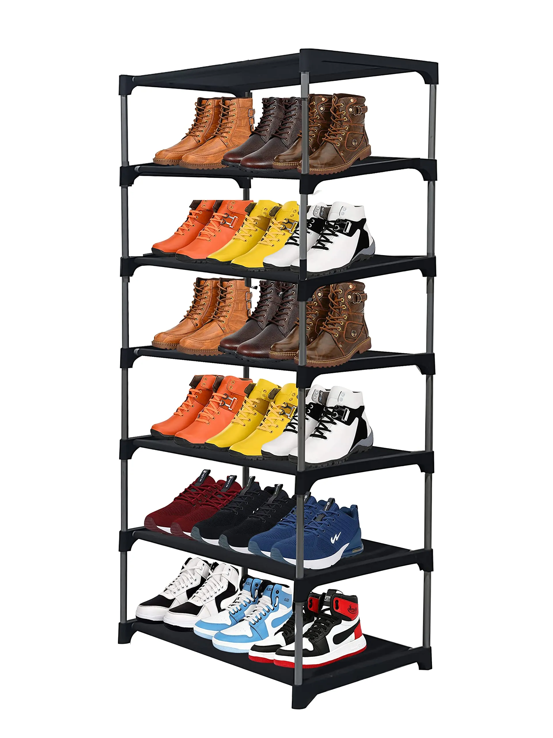 KONLINE Metal Smart Buy Home Utility Portable Space Saving 6 Layer Shoe Rack Organizer Stand (Black)