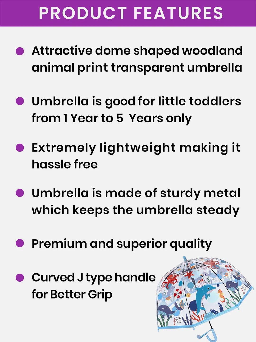 Little Surprise Box Dome Style Transparent Umbrella for Kids