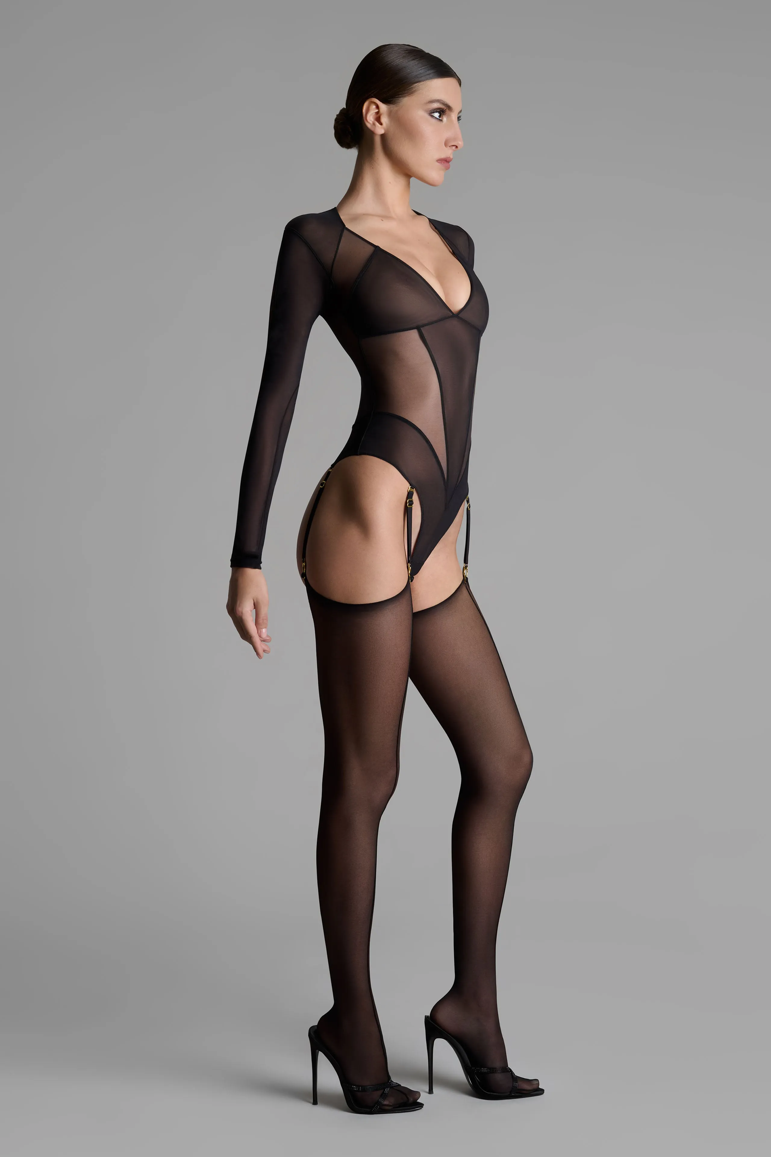 Long Sleeves Bodystring with Susperders - L'Amoureuse