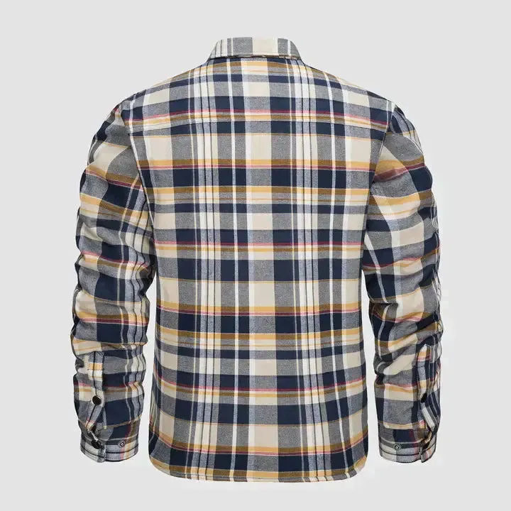 Men's Flannel Shirt Jacket Long Sleeve Quilted Lined Plaid Coat Button Down Thick Outwear for Winter