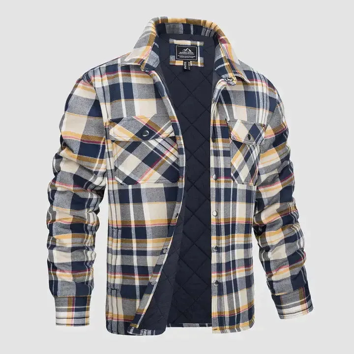 Men's Flannel Shirt Jacket Long Sleeve Quilted Lined Plaid Coat Button Down Thick Outwear for Winter