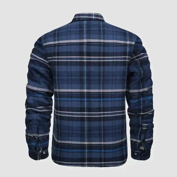 Men's Flannel Shirt Jacket Long Sleeve Quilted Lined Plaid Coat Button Down Thick Outwear for Winter