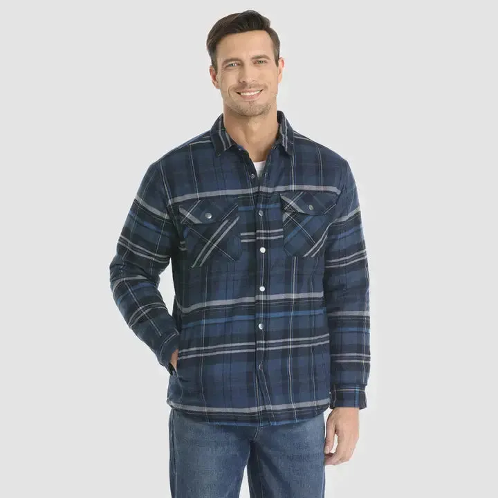 Men's Flannel Shirt Jacket Long Sleeve Quilted Lined Plaid Coat Button Down Thick Outwear for Winter